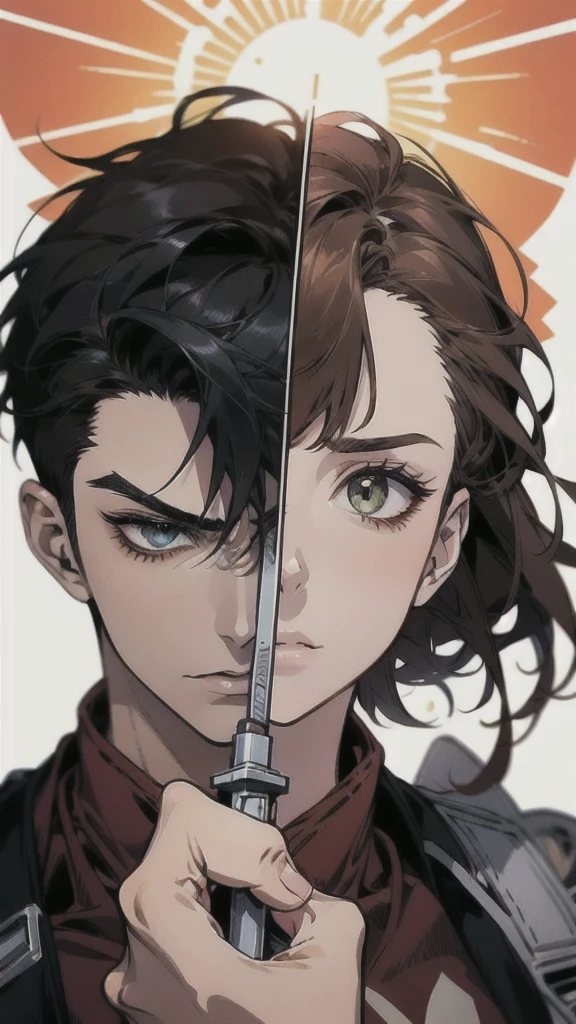 Close-up of a person holding a gun and a knife, Levi Ackerman, Ellen Yeager, Attack on Titanより, Ellen Yeager, portrait of Ellen Yeager, (Attack on Titanアニメ), Attack on Titan, shingeki no kyojin, SNK, Attack on Titan 秘密アート, Attack on Titanアニメスタイル, Official Art