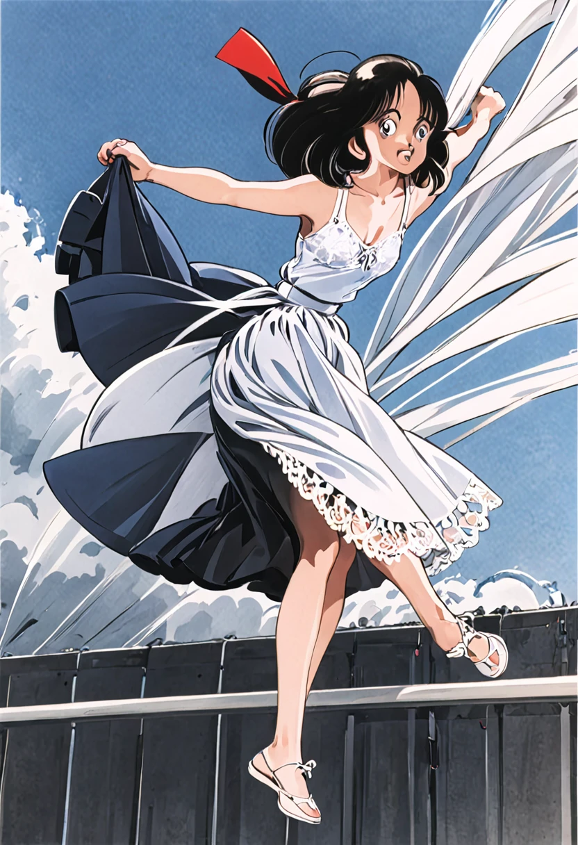 音無響子
Low - Angle、
Low - Angle、Long skirt、Hold down your skirt that is being blown up by the strong wind、Anime white panties in a strong wind、Crotch is visible
ローレグのパンツ、Color: White、
Crotch is visible、
、Lined、White lace lining、