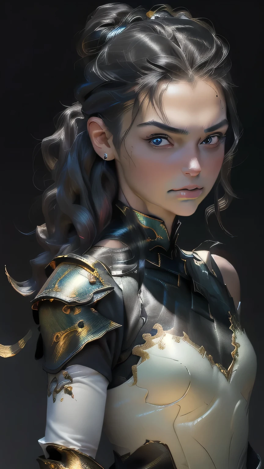 (RAW Photos, Realistic, photoRealistic), German Fairy, One girl\(change\) and (((metallic)) Black Dragon, German Girls, bread, glaring dark gRay background, dragon bread, slim, Sensia Style, Cinema Lighting, Accent lighting, Strong Rim Light, dramatic_Shadow, Ray_ trace, 8K, High resolution, (sexy, Leotard armor), masterpiece, 最high quality, high quality, High resolution、(black eye)、(Upper body portrait)