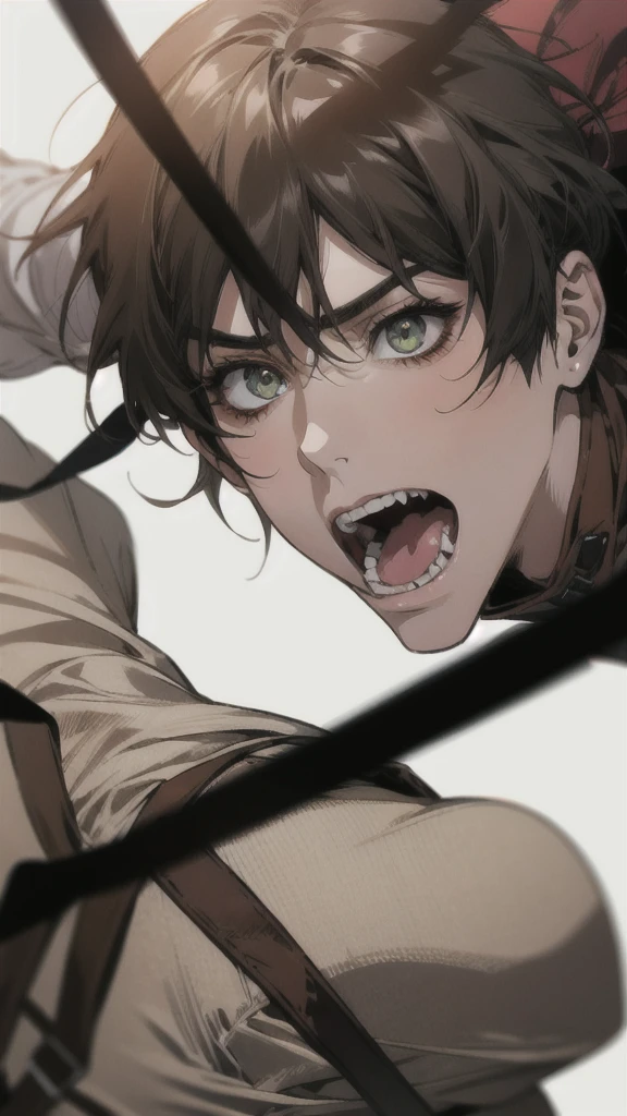 Close-up of a person with a gun and a person with a gun, Mikasa Ackerman, Attack on Titanより, portrait of Ellen Yeager, Attack on Titan, looking like Annie Leonhart, Attack on Titanアニメスタイル, Ellen Yeager, Ellen Yeager, Annie Leonhart, Attack on Titan 秘密アート