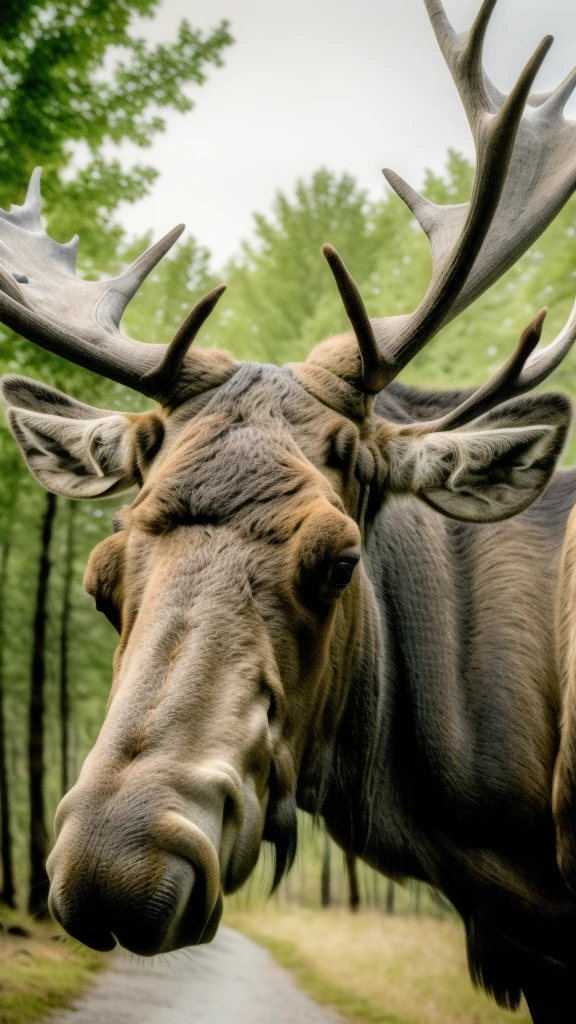 portrait of a surprised moose with great horns,bottom view,Outdoors,ral-swarcrystl,8k,F2.8,RAW Photo,ultra detailed,soft lighting,real life,ultra detailed
