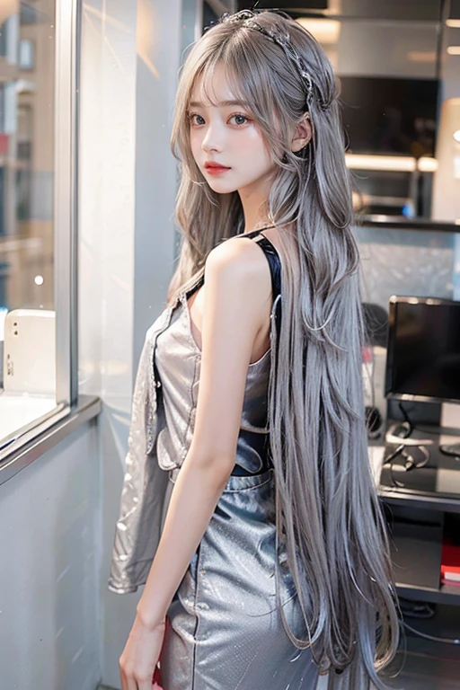 silver long hair,loving me