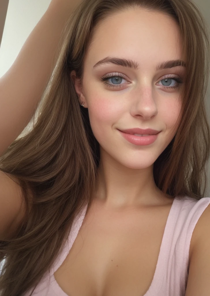 a selfie of a pretty young woman, taken with iphone camera, head on
