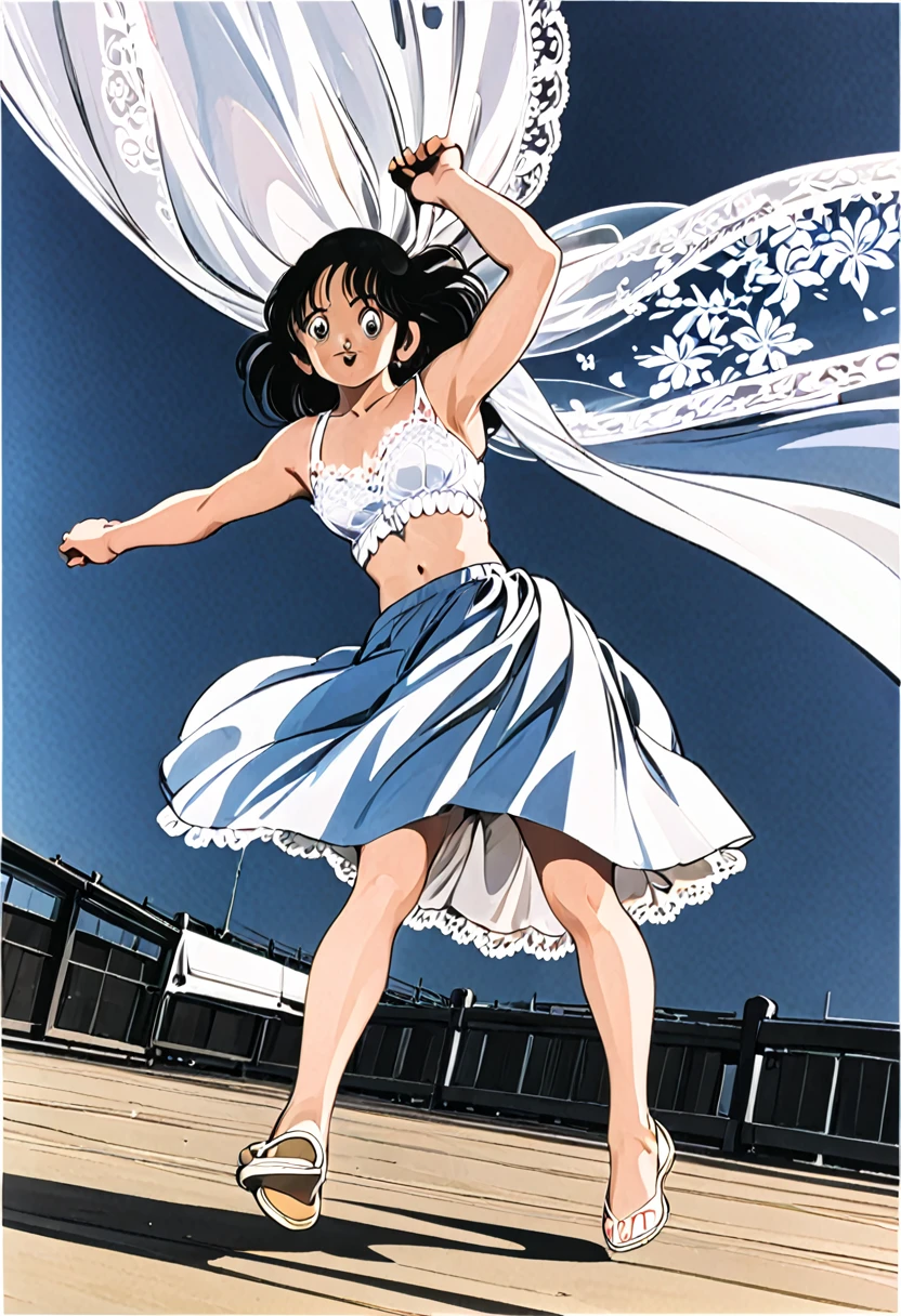 音無響子
Low - Angle、
Low - Angle、Long skirt、Hold down your skirt that is being blown up by the strong wind、Anime white panties in a strong wind、Crotch is visible
ローレグのパンツ、Color: White、
Crotch is visible、
、Lined、White lace lining、