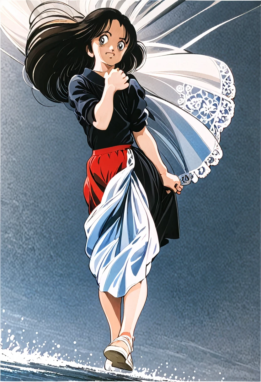 音無響子
Low - Angle、
Low - Angle、Long skirt、Hold down your skirt that is being blown up by the strong wind、Anime white panties in a strong wind、Crotch is visible
ローレグのパンツ、Color: White、
Crotch is visible、
、Lined、White lace lining、
