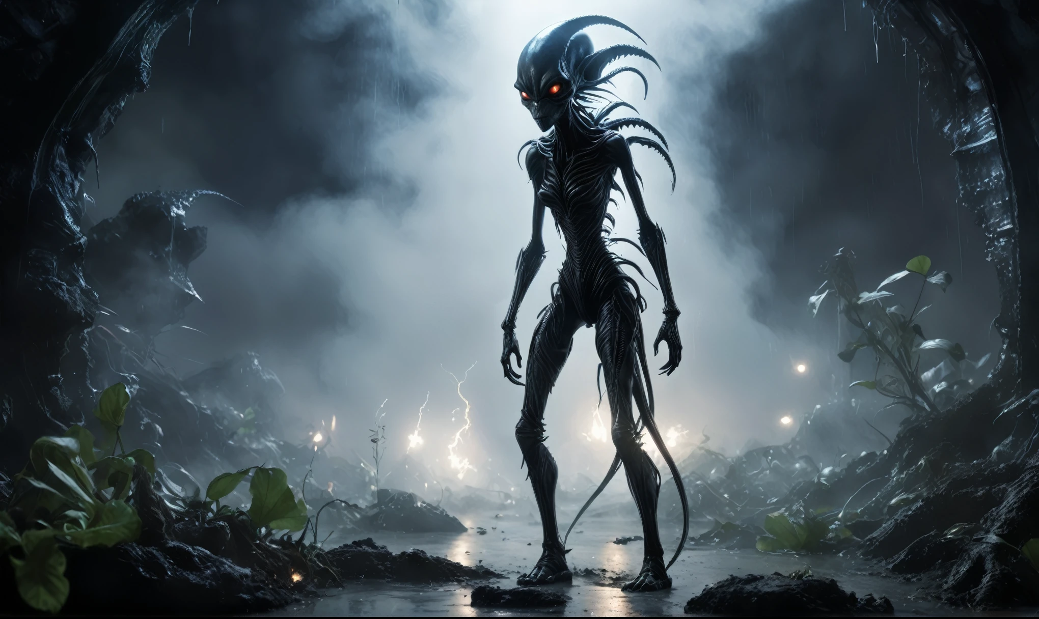 full body length,niobium goblin,native africa xenomorph,once pretty face,eyebrow up,full body shot,ominous landscape,niobium gray atmosphere,photo,photorealism,Masterpiece,natural skin textures, hyper realism,hyper detailed,High contrast,Realism,Ultra Detailed,irina yermolova,close full body shot,32K resolution,Nikon Z9, ,demonic, dust, smoke, audience, mist, featuring ultra-realistic and hyper-realistic elements,
Marta Bevacqua, Ellen Jewett, Kawacy, Katsuya Terada, Carne Griffiths, explosive lightning, concert lighting, bokeh, luminal space that feels
both bright and surreal. Includes liquid fluid elements for added depth and movement. Rendered in an unreal
engine and post-processed to achieve . Evokes a sense of dreamy, ethereal
and mystical mood,horror pixar movie still,thriller disney movie ,pixar render, animated
