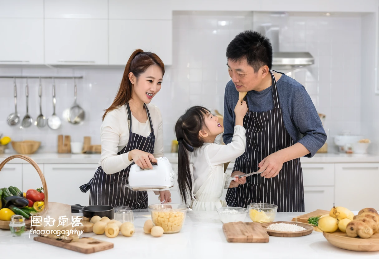 araffes and a woman and a are In the kitchen, family photography, In the kitchen, family, Advertising photosgraphy, Shot with Canon EOA 6 D Mark II, cooking, In the kitchen里, photography肖像, Advertising photos, lifestyle, photography, Promotional stills, Photo still, Business photo, Promotional images, 商业产品photography, cooking show, Business photography