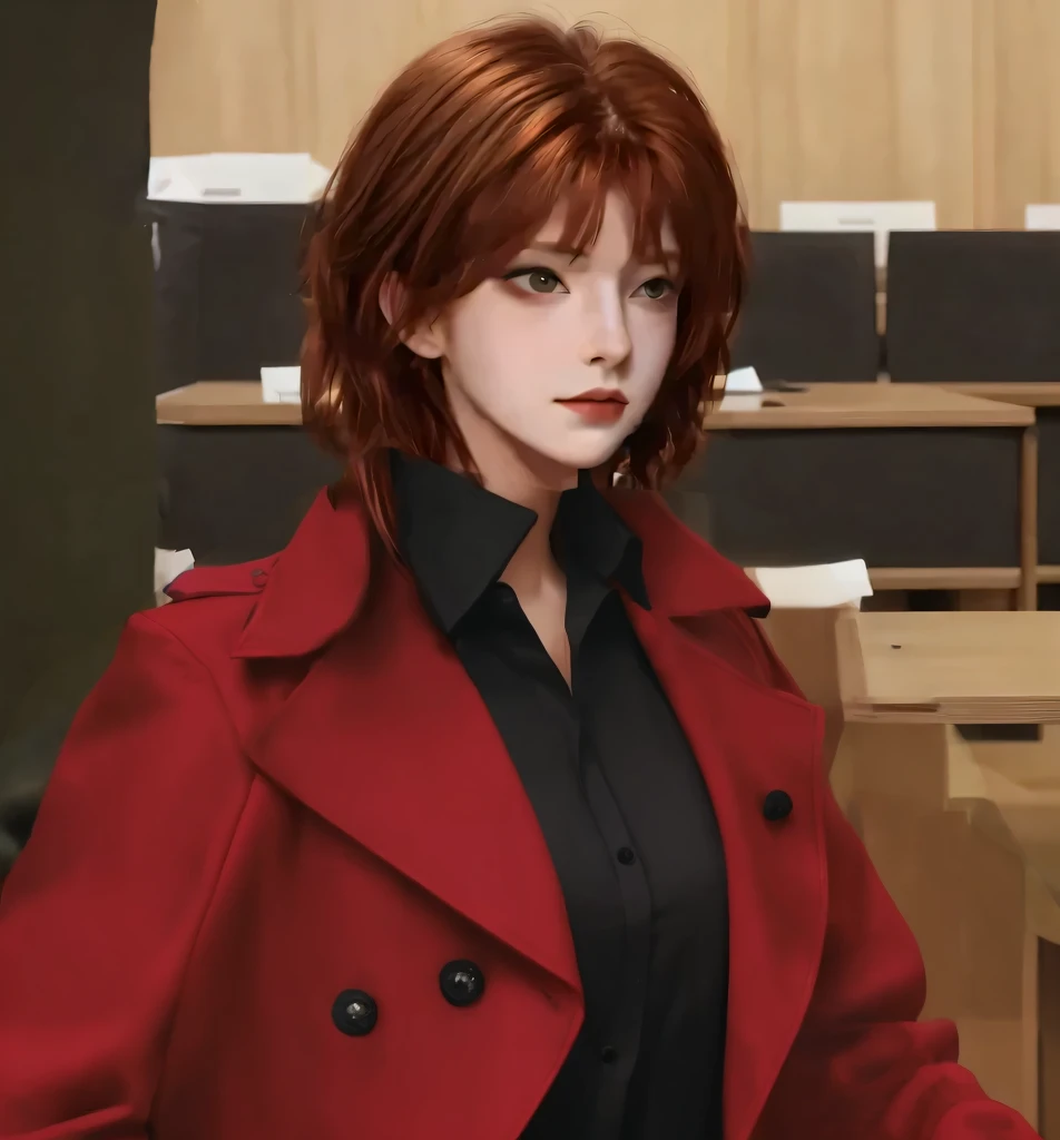 Black shirt,Red coat