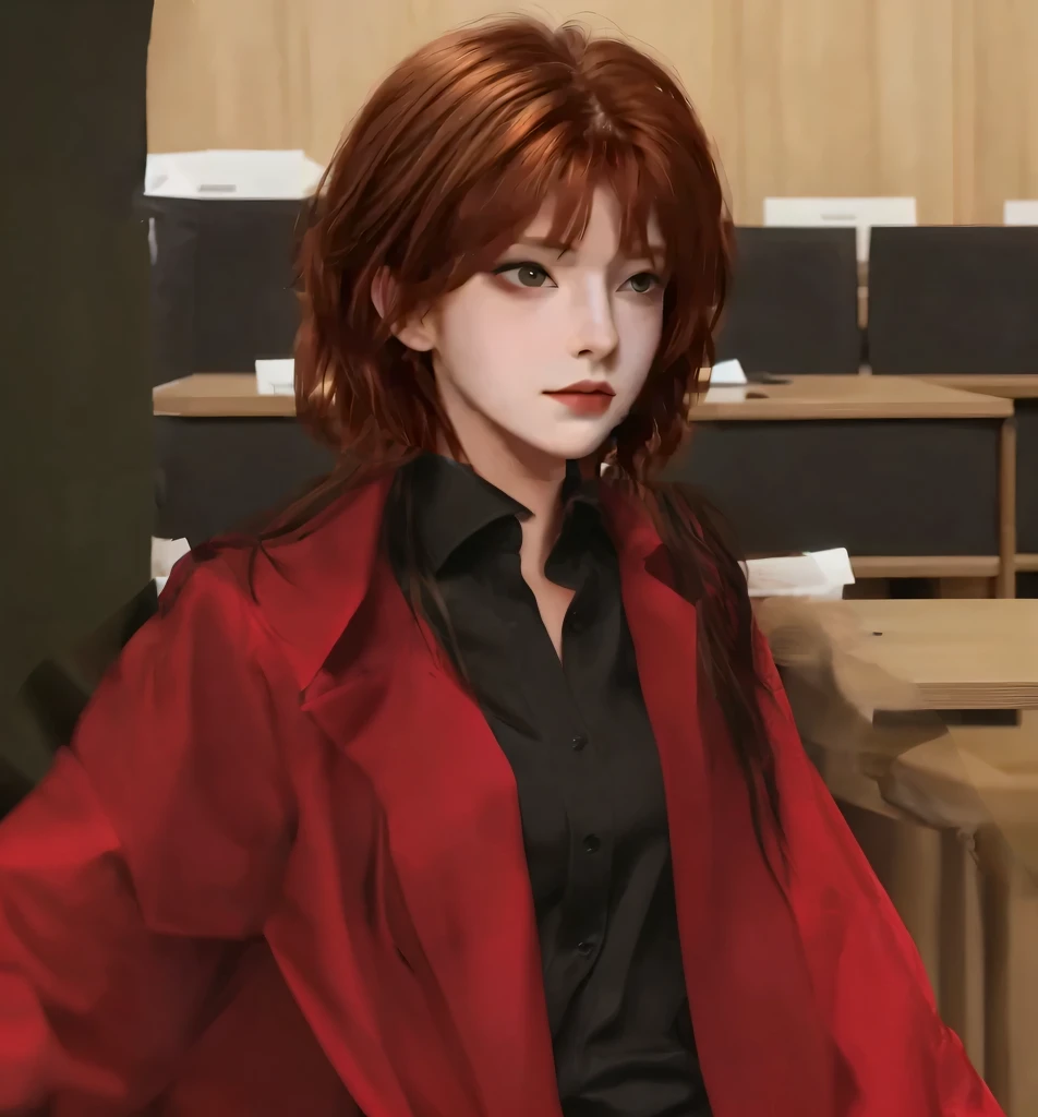 Black shirt,Red coat