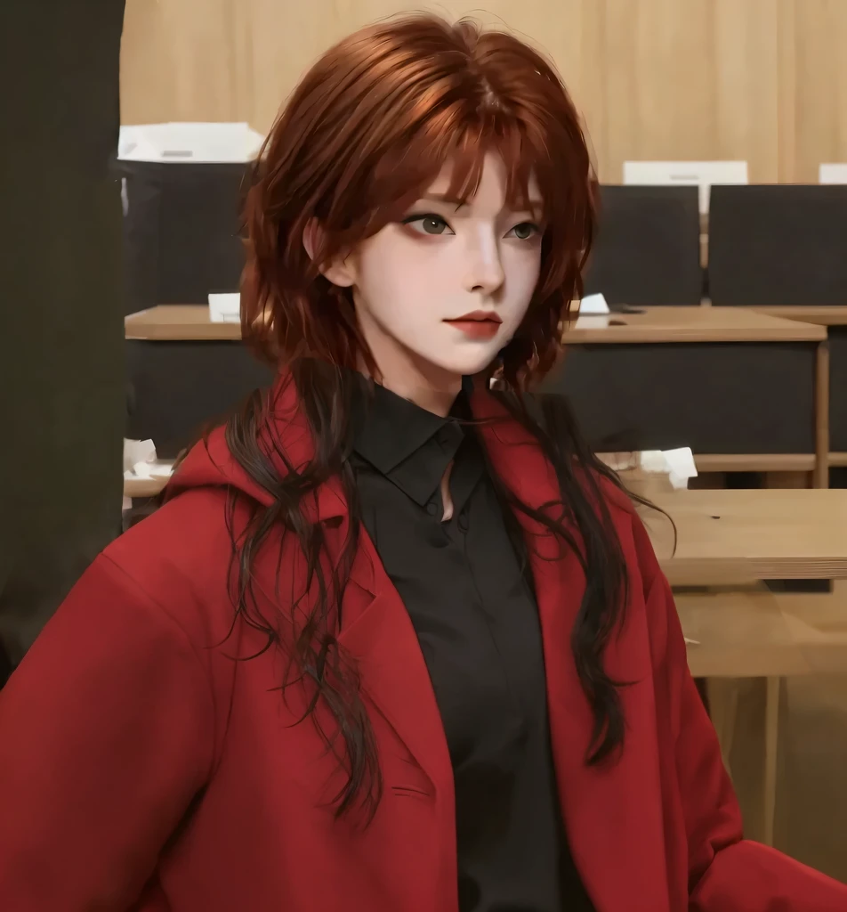 Black shirt,Red coat