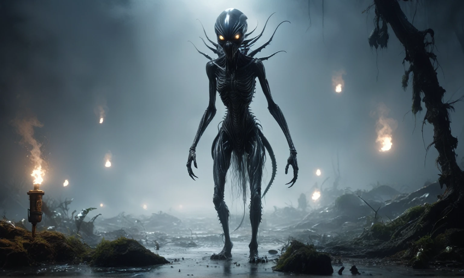 full body length,niobium goblin,native africa xenomorph,once pretty face,eyebrow up,full body shot,ominous landscape,niobium gray atmosphere,photo,photorealism,Masterpiece,hyper natural skin textures, hyper realism,hyper detailed,High contrast,Realism,Ultra Detailed,irina yermolova,close full body shot,32K resolution,Nikon Z9, ,demonic, fog, smoke, audience, mist, featuring ultra-realistic and hyper-realistic elements,
Marta Bevacqua, Ellen Jewett, Kawacy, Katsuya Terada, Carne Griffiths,concert lighting, bokeh, luminal space that feels
both bright and surreal. Includes liquid fluid elements for added depth and movement. Rendered in an unreal
engine and post-processed to achieve . Evokes a sense of dreamy, ethereal
and mystical mood,horror pixar movie still,thriller disney movie ,pixar render, animated ,suicide