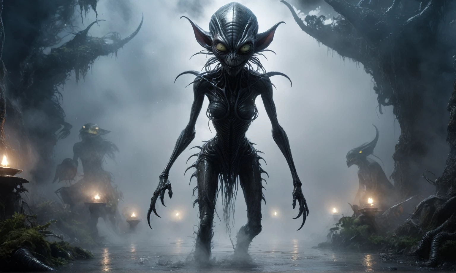 full body length,niobium goblin,native africa xenomorph,once pretty face,eyebrow up,full body shot,ominous landscape,niobium gray atmosphere,photo,photorealism,Masterpiece,hyper natural skin textures, hyper realism,hyper detailed,High contrast,Realism,Ultra Detailed,irina yermolova,close full body shot,32K resolution,Nikon Z9, ,demonic, fog, smoke, audience, mist, featuring ultra-realistic and hyper-realistic elements,
Marta Bevacqua, Ellen Jewett, Kawacy, Katsuya Terada, Carne Griffiths,concert lighting, bokeh, luminal space that feels
both bright and surreal. Includes liquid fluid elements for added depth and movement. Rendered in an unreal
engine and post-processed to achieve . Evokes a sense of dreamy, ethereal
and mystical mood,horror pixar movie still,thriller disney movie ,pixar render, animated ,suicide