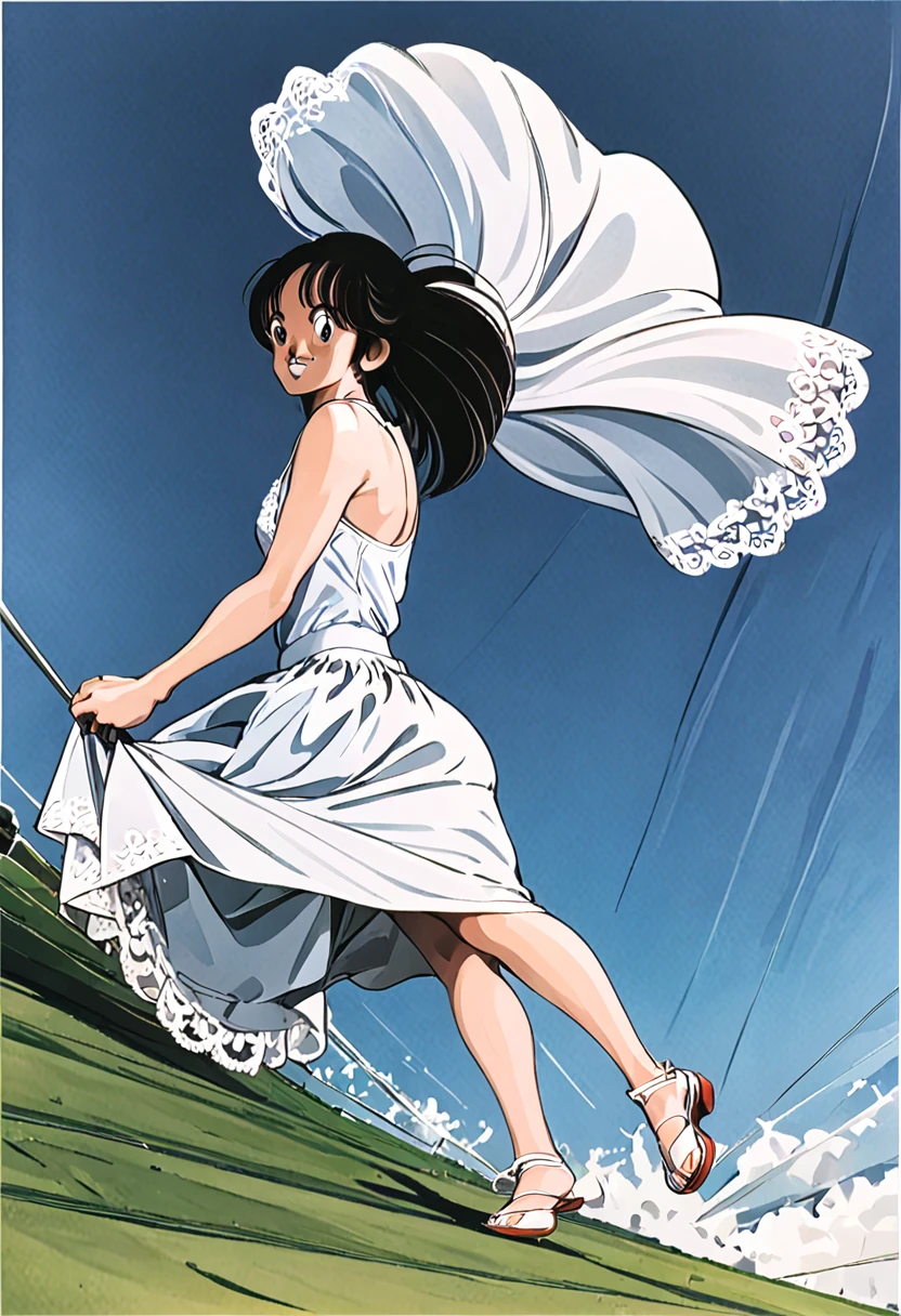 音無響子
Low - Angle、
Low - Angle、Long skirt、Hold down your skirt that is being blown up by the strong wind、Anime white panties in a strong wind、Crotch is visible
ローレグのパンツ、Color: White、
Crotch is visible、
、Lined、White lace lining、