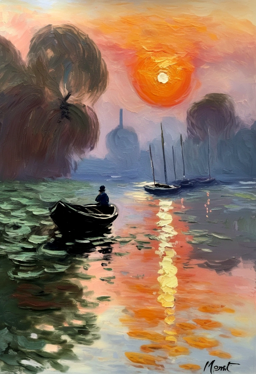 Monet oil painting：Sunrise impressions