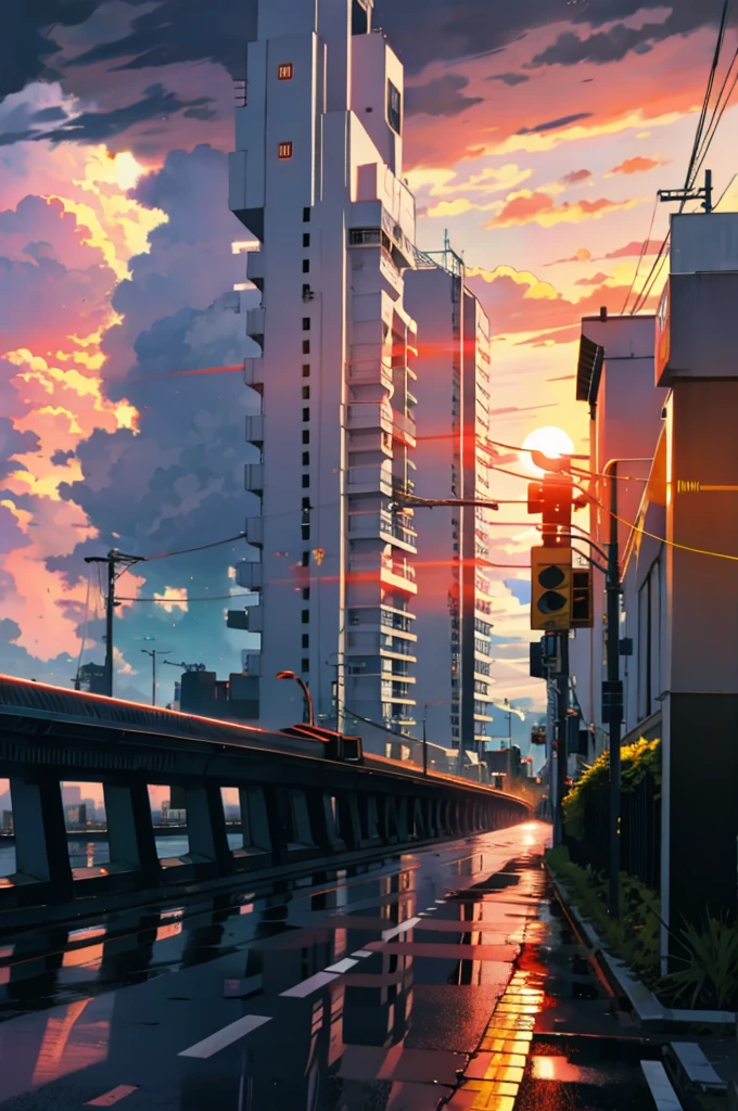 science fiction city surrounded by storm clouds at sunset  (retromaré:1) 