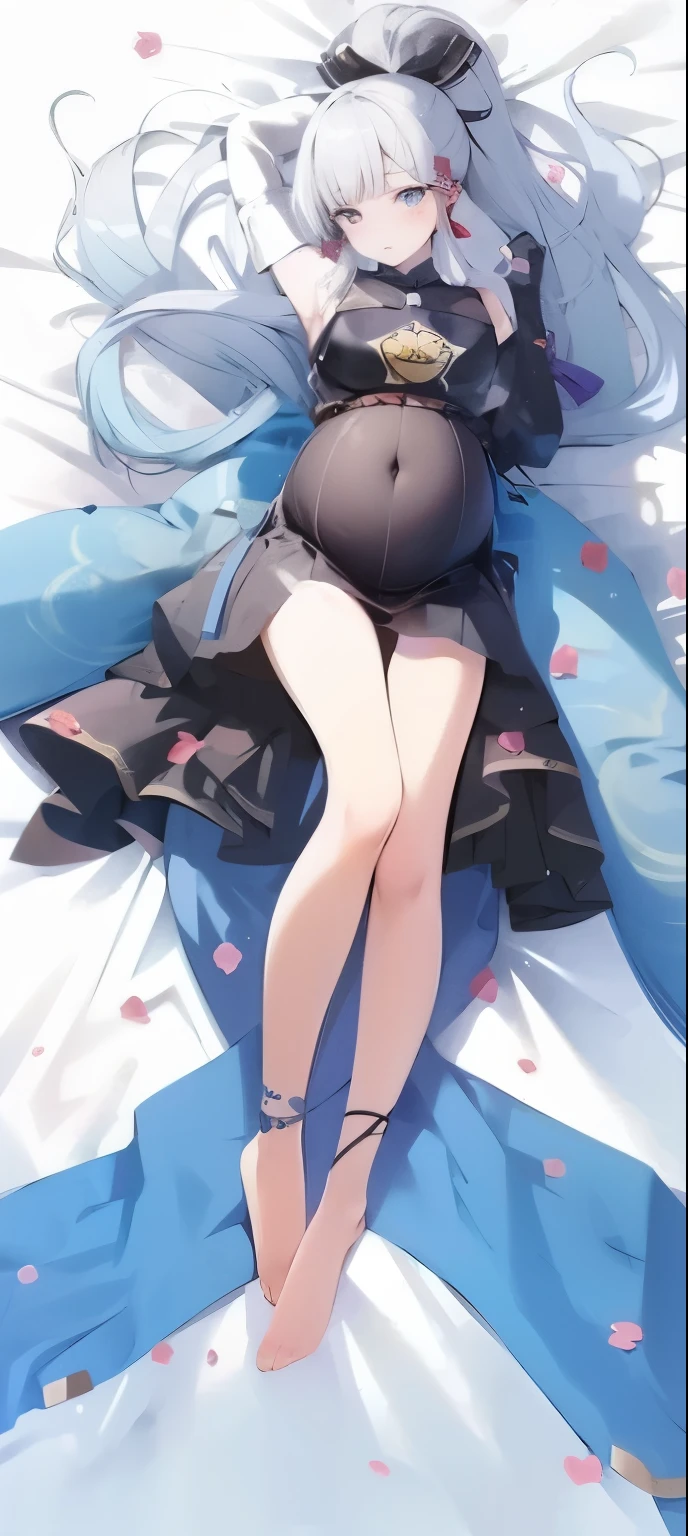 lying down on top of, 1girl, panties, breasts, big breasts, solo, dakimakura (medium), full body, large breasts, no bra, side-tie panties, black panties, blush, nipple, naked, nude, tomose shunsaku, smile, two arms, two hands, in heat, erotic face, erotic,kan'u,long hair,side ponytail,hair ribbon,hair ornament, (from side:1.4), cowboy shot, ,kan'u,long hair,side ponytail,hair ribbon,hair ornament,shirt,necktie,detached sleeves,pleated skirt,thighhighs,zettai ryouiki,shoes,pussy
