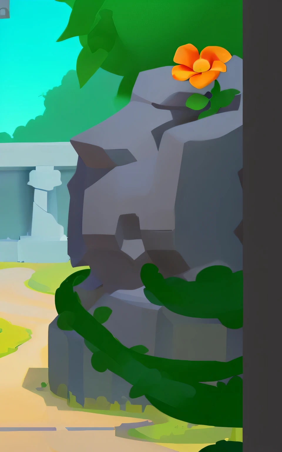 Statues, vines, flowers, European and American cartoon style,