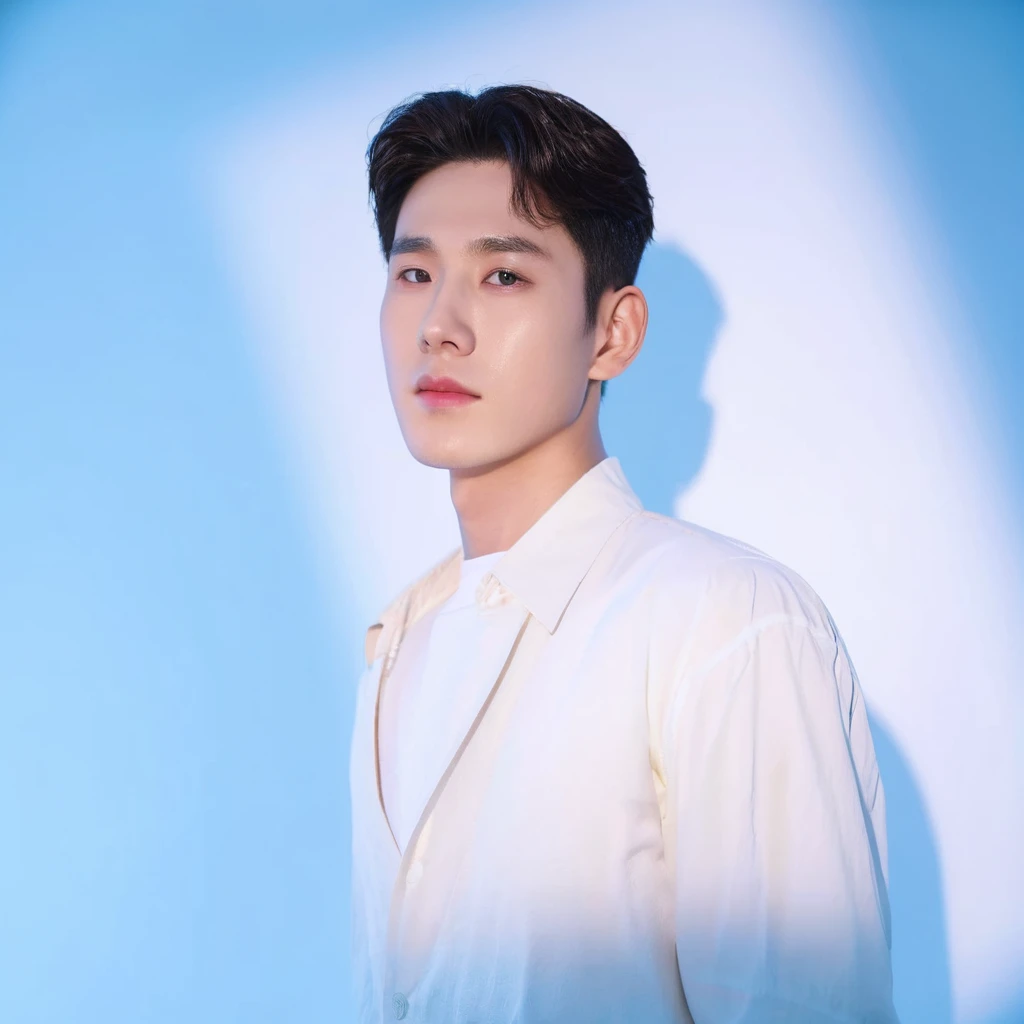 Best Quality, 8k, Masterpiece, (Portrait: 1.3), (photo realistic:1.4), (hyper realistic:1.4), Sharp Focus, looking at viewer, (smoother lighting:1.1), (increase cinematic lighting quality:0.9), realistic lighting, backlighting, light on face, ray trace, (brightening light:1.2), (Increase quality:1.4), sharp detail, (best quality real texture skin:1.4), finely detailed eyes, black_eyes, finely detailed face, 25 year old Korean man