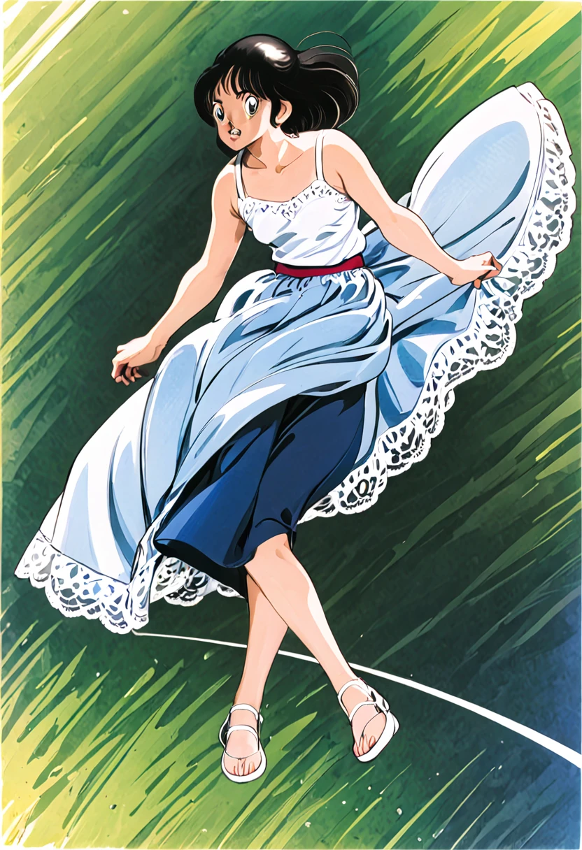 音無響子
Low - Angle、
Low - Angle、Long skirt、Hold down your skirt that is being blown up by the strong wind、Anime white panties in a strong wind、Crotch is visible
ローレグのパンツ、Color: White、
Crotch is visible、
、Lined、White lace lining、