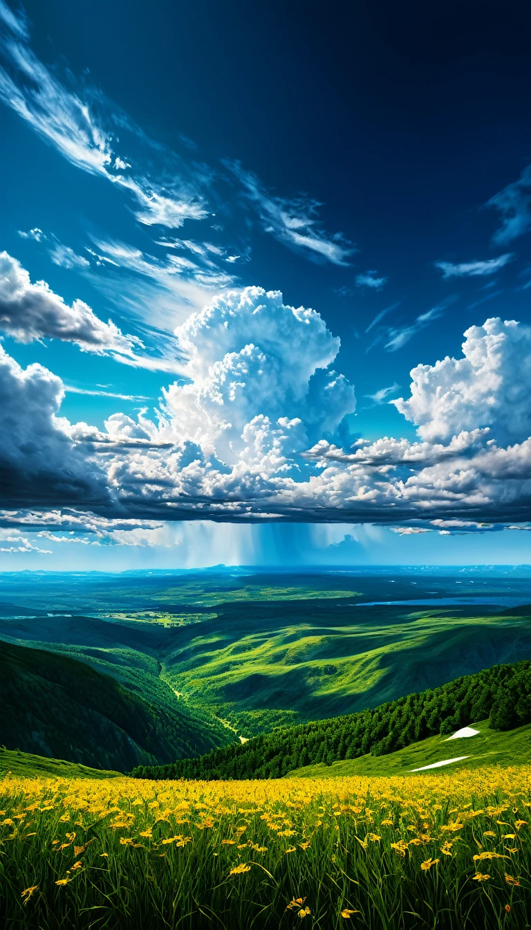 Summer sky,Realistic,Very realistic,Extreme Detail,Breathtakingly realistic,High contrast realism,High Saturation Realism,Vibrant colors,Dramatic lighting,Fascinating landscape,Persuasive storytelling,Atmospheric scenery,Captivating visuals,Intricate details,Strong emotions,Heavenly Beauty,A dreamlike world