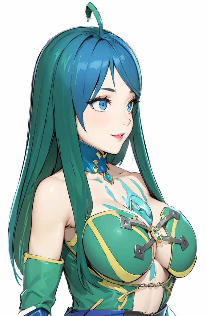 Beauty,smiling,sexy,Bondage Fashion,Blue Eyes,Cleavage,Jewelry on the chest,Smooth long hair,Blue choker,Blue Eyes,lipstick,chest strap,Emphasize the chest,4K,8K,Highest quality
