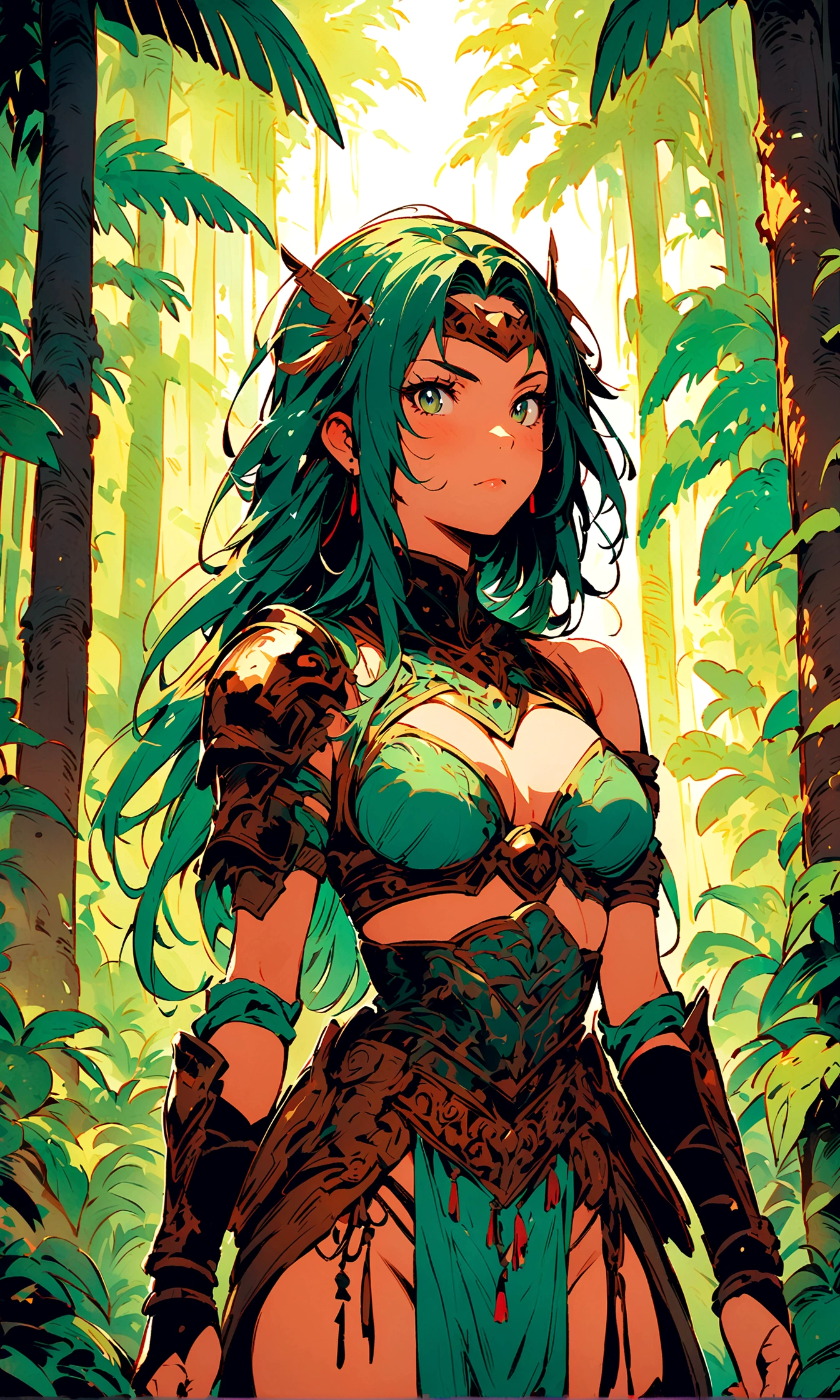 Woman 1 Female Warrior,Illustration style，Rainforest