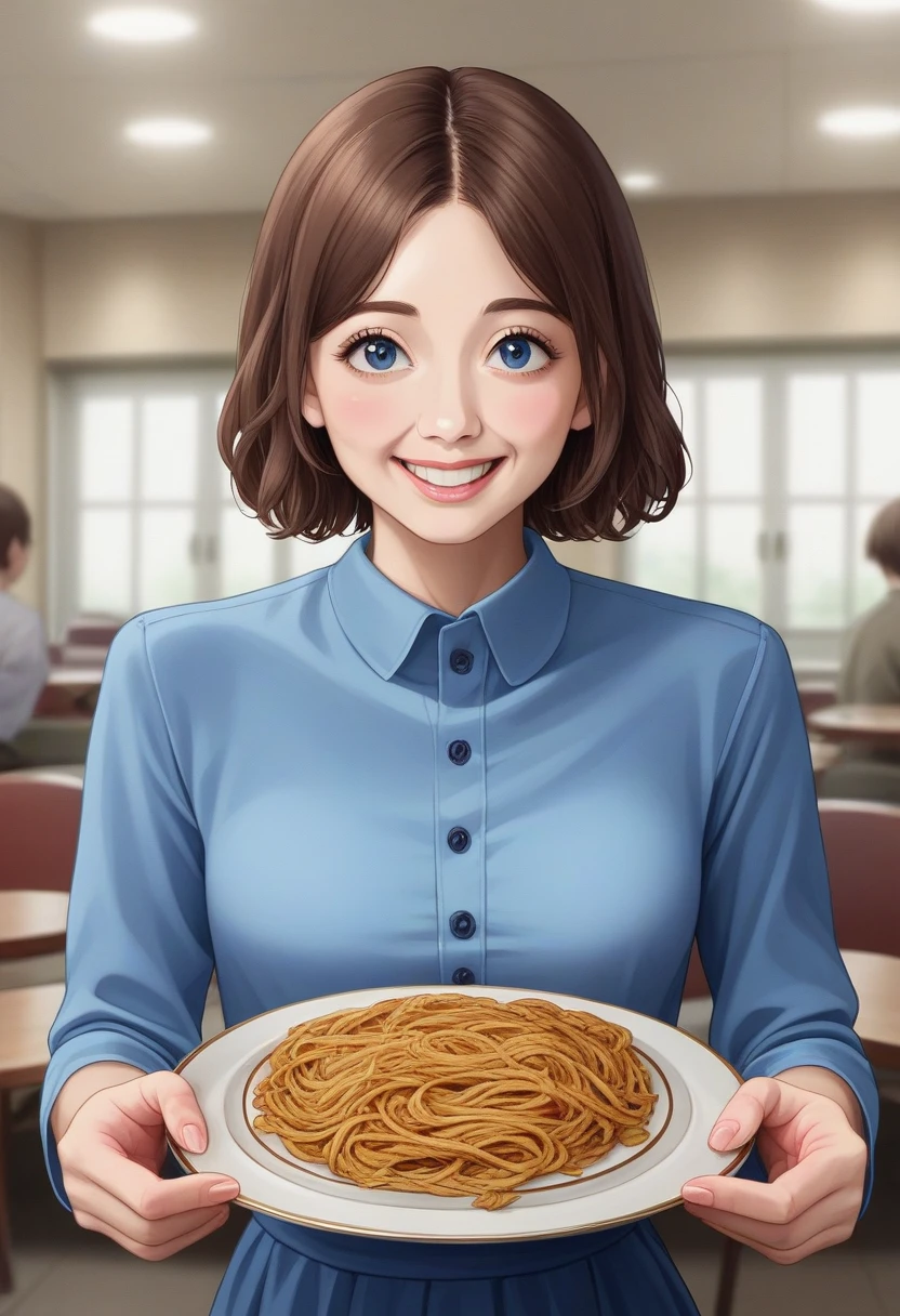 ((highest quality、8k、masterpiece:1.3))、Luna Maya lookalike beauty、1 female, The body is slim、((Bob Hale、Straight hair:1.2)), (Realistic, Intricate details:1.2), Shine light on her face、 Amazing view of the sunset sky and clouds、Amazing mountain views、A bright smile、The wonderfulness of smile、Bright image, Beautiful Face, blue eyes, The light shines on her face, Blushing, short hair, Bright Face、 (Age 30), 30 years old, Brown Hair、Shortcuts、Long sleeve shirt、dress、Pretty Woman 1, (Slim face), (The body is slim), (Brown Hair), (Shortcuts), cheeks turn a little red, Attractive beauty、restaurant, In a prominent place (From the waist up) Nova Frog Style, actress, model, Upper Body, Red plate, square, thin plate, A plate of noodle placed in the center, smile, (smile: 1.15), Beautiful fine grain, Depth f/2,saturation, High Contrast, Strong light and shadow,Moist Body:1.5、3D texture、Delicate eyes、Brown Hair、The hair is very shiny、
