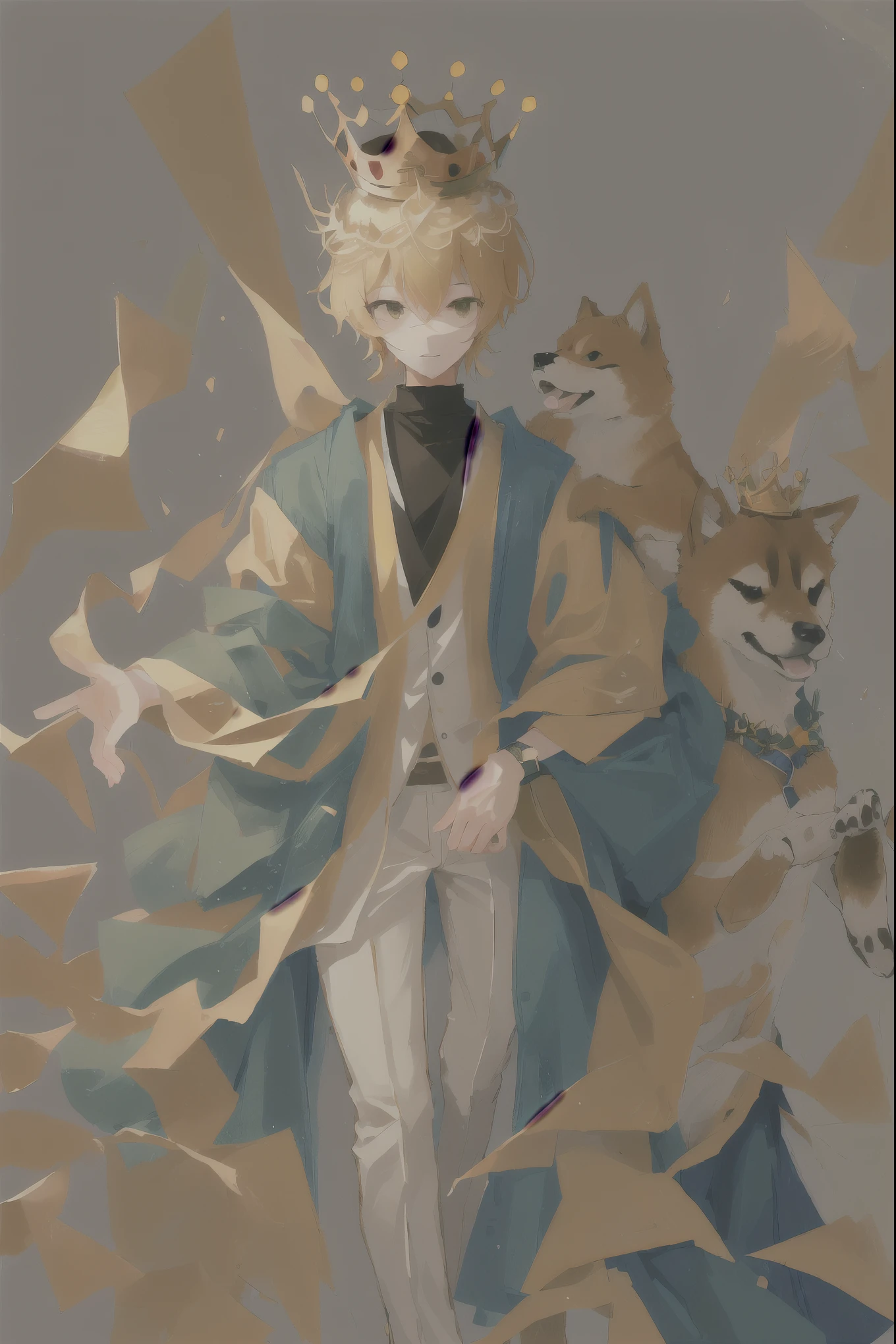 Shiba Inu anthropomorphics，Shiba Inu wearing a crown，Anthropomorphic form，Boys，cute