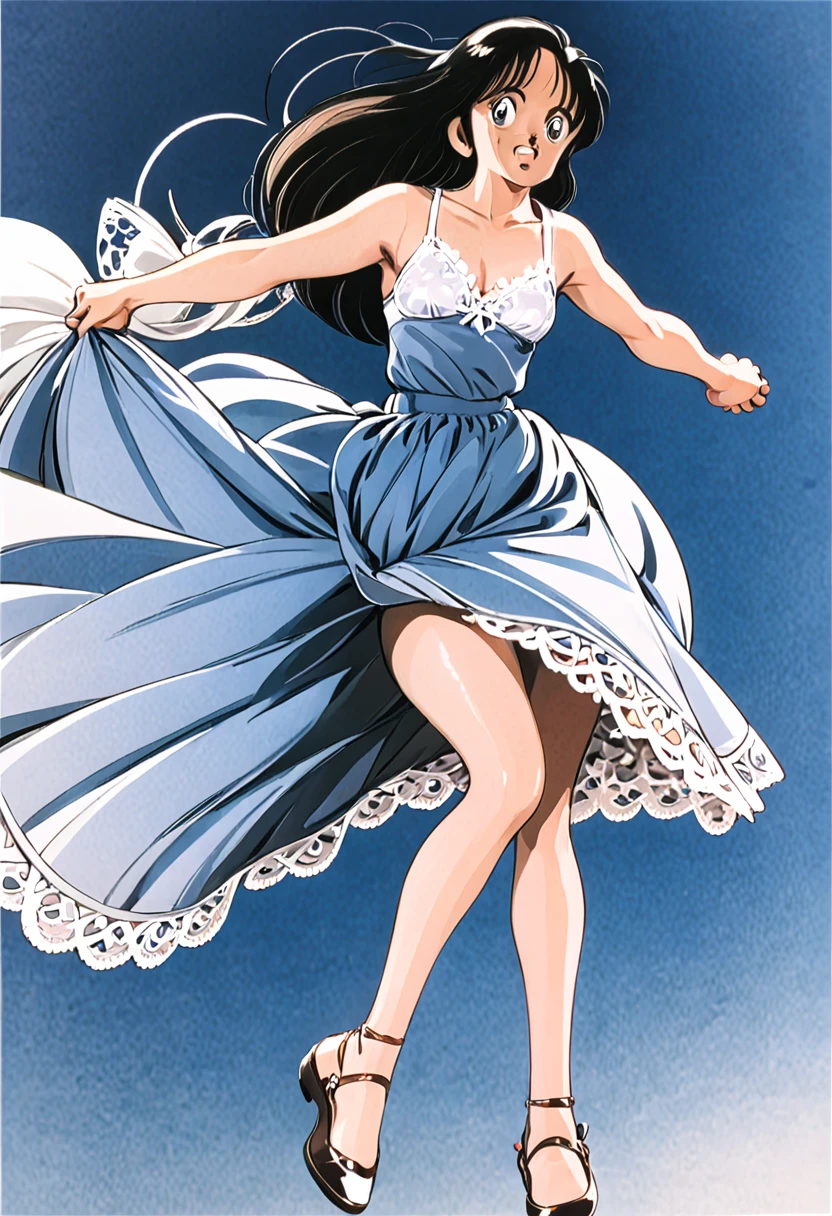音無響子
Low - Angle、
Low - Angle、Long skirt、Hold down your skirt that is being blown up by the strong wind、Anime white panties in a strong wind、Crotch is visible
ローレグのパンツ、Color: White、
Crotch is visible、
、Lined、White lace lining、
