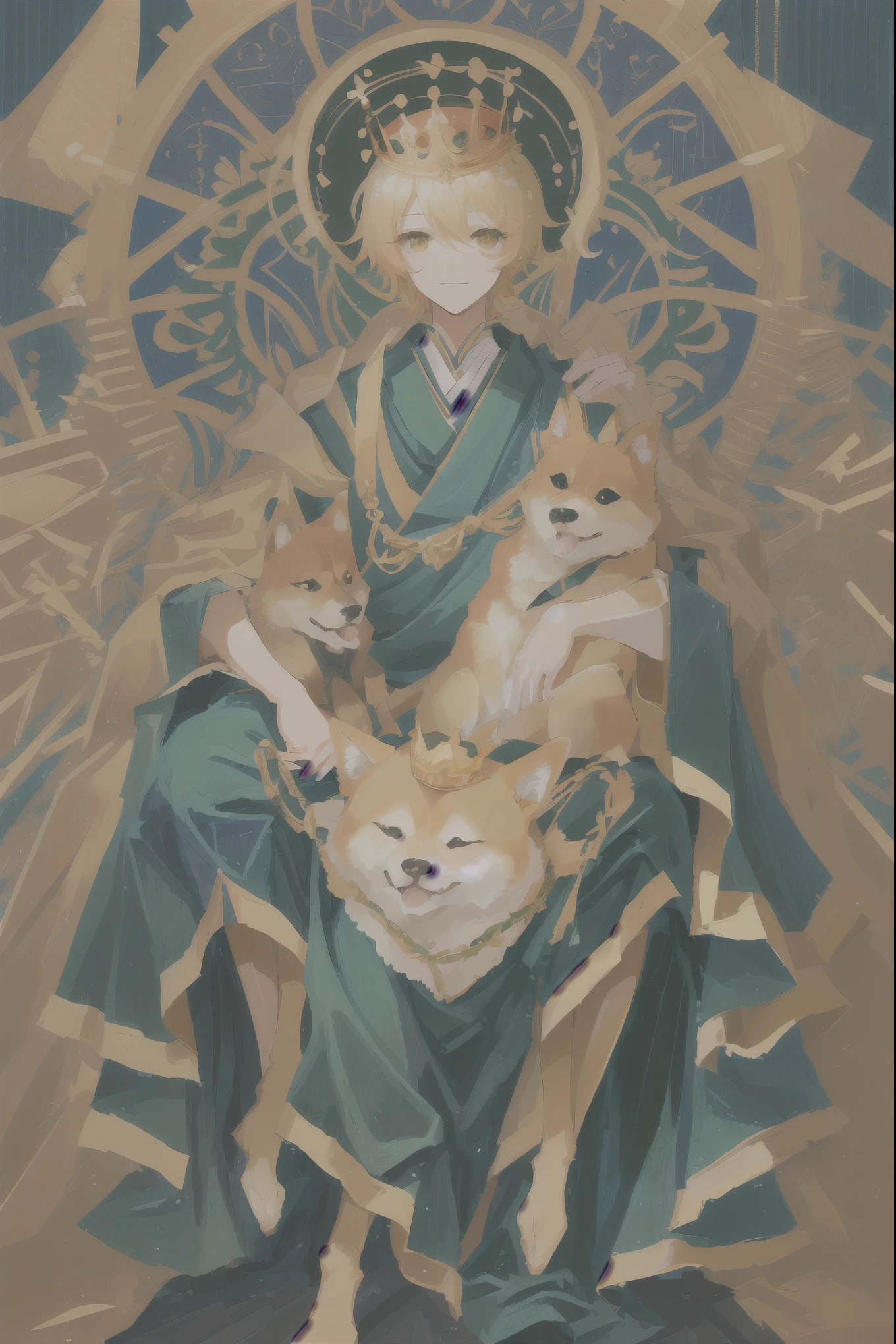 Shiba Inu anthropomorphics,Shiba Inu wearing a crown,Anthropomorphic form,Boys,cute