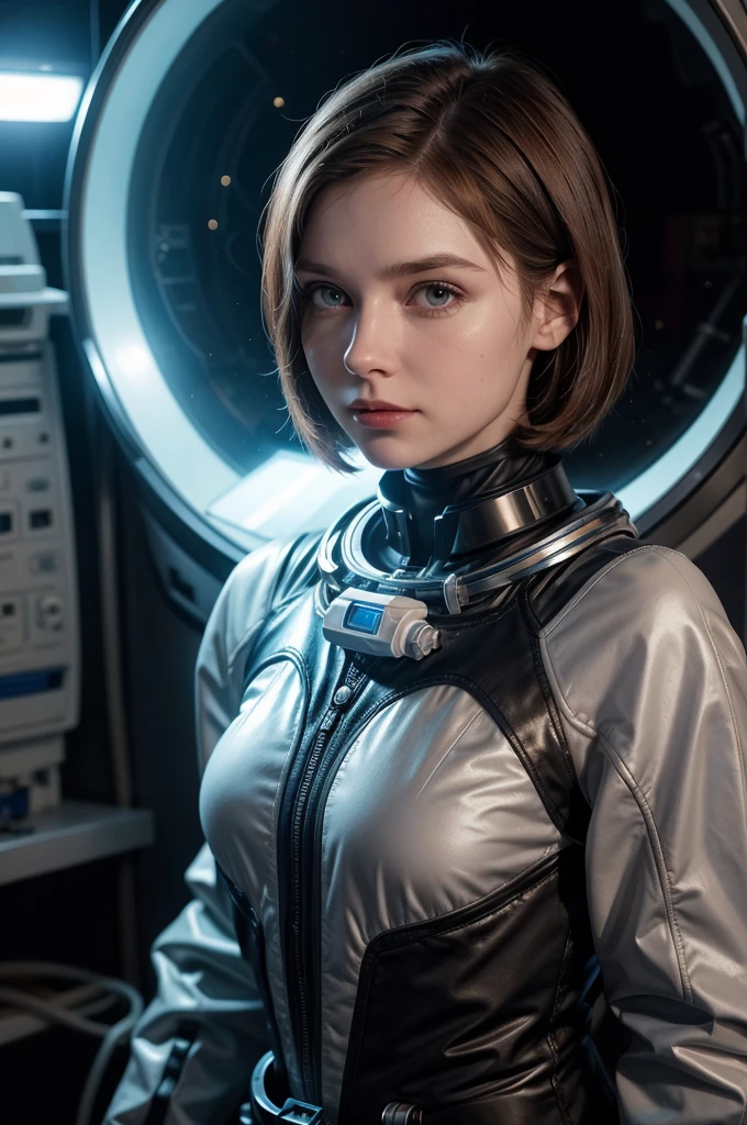 dr. Elara Voss is a renowned scientist specializing in astrobiology and space exploration. She has short brown hair, piercing eyes that shine with fascination for the unknown, and always wears a practical space suit, yet elegant. Elara is known for her brilliant mind and her passion for scientific discovery.