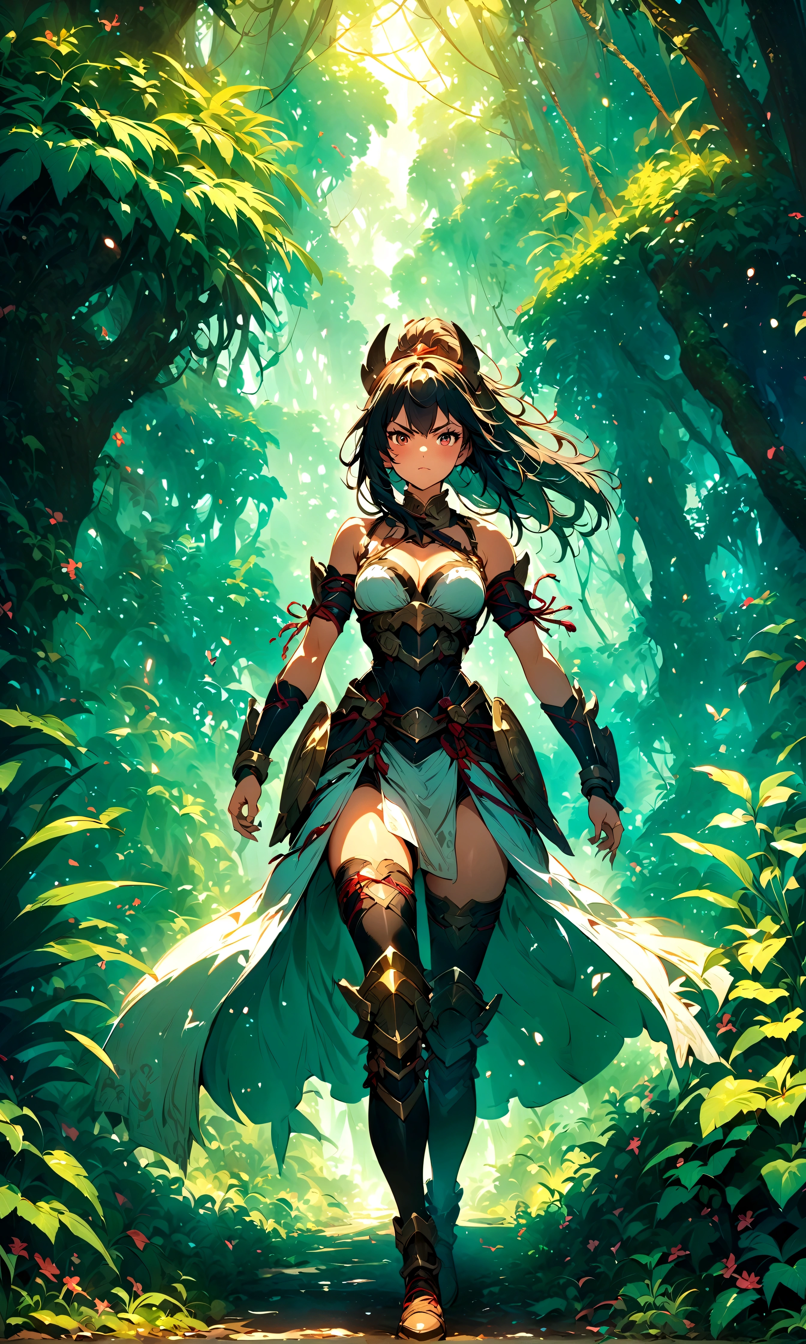 Woman 1 Female Warrior,Illustration style，Rainforest