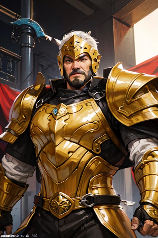 8K,knight with sword,1 male,ornate armor(The elaborately crafted coat of arms of a nobleman),ultra high resolution,surreal,realistic skin,Black hair short hair,big black eyes,muscular body,waist armor,delicate hands, Perfect hand shape, character art,Battle scenes,action pose,masterpiece,Realistic RAW photos of the highest quality,bright colors,rich colors, backlight, movie lights, film grain,50mm lens,forage