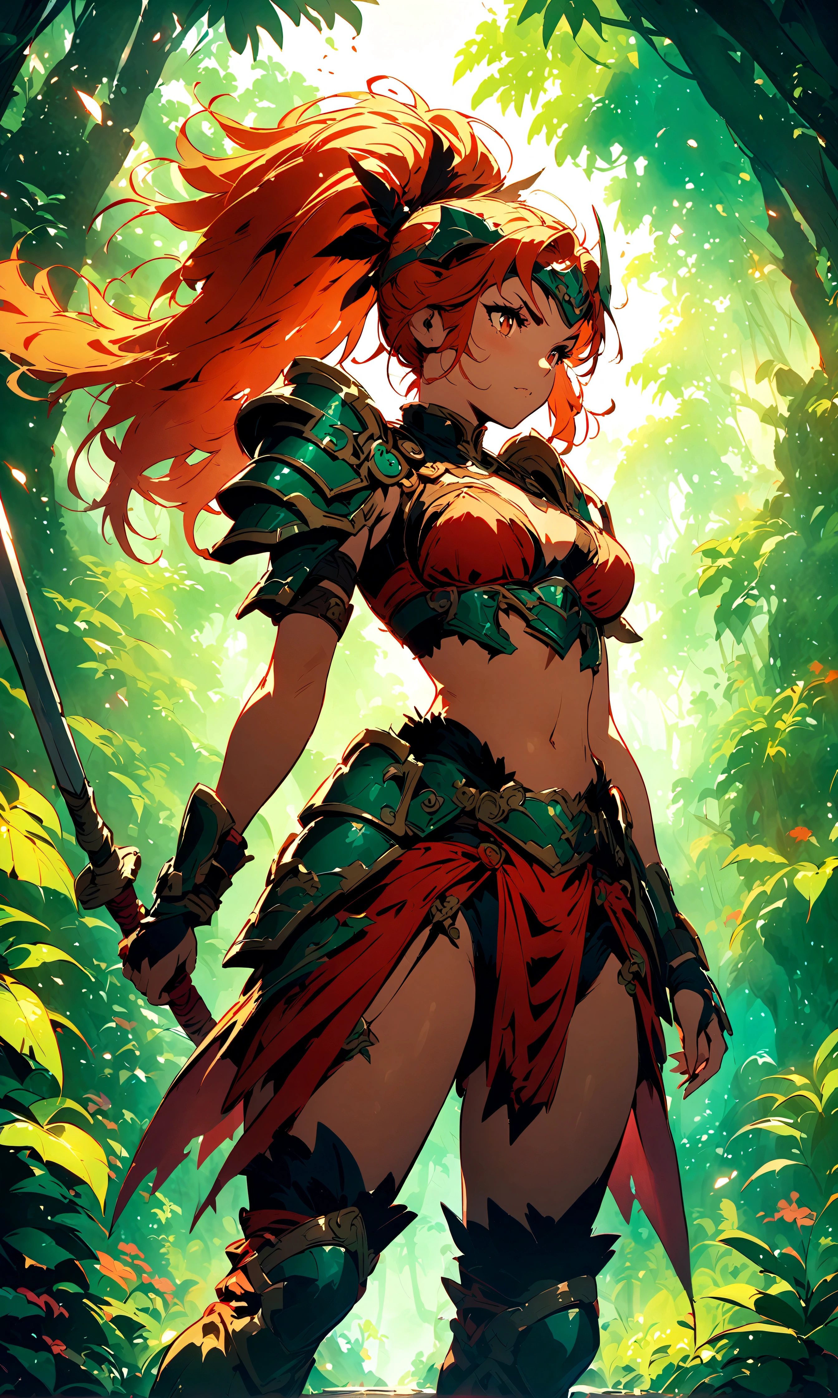 Woman 1 Female Warrior,Illustration style，Rainforest