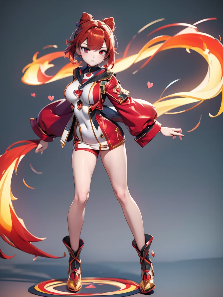 Seizo Watase style, Simple Line Initialism,Abstract art, 3d character, colorful hearts ,(((The most beautiful girl of all time))), (full body 1.2), only girl, 2 burn hair, fire background, 18 year old, full body, (((8k))),, (((3d))),, dark red hair