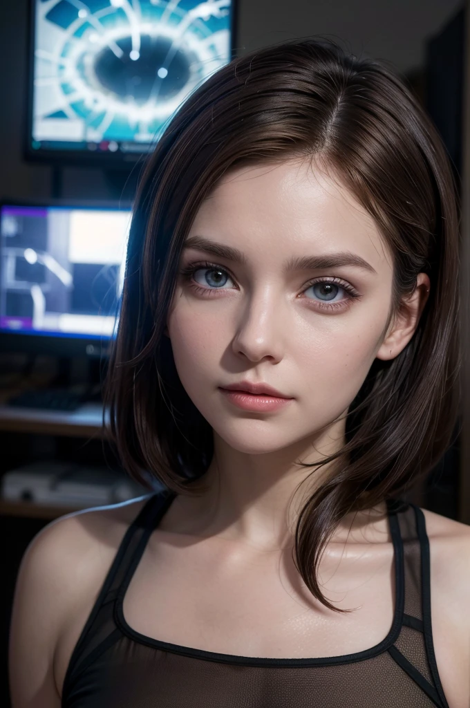 dr. Elara Voss is a renowned scientist. She has short brown hair, piercing eyes that shine with fascination for the unknown. Elara is known for her brilliant mind and her passion for scientific discovery.