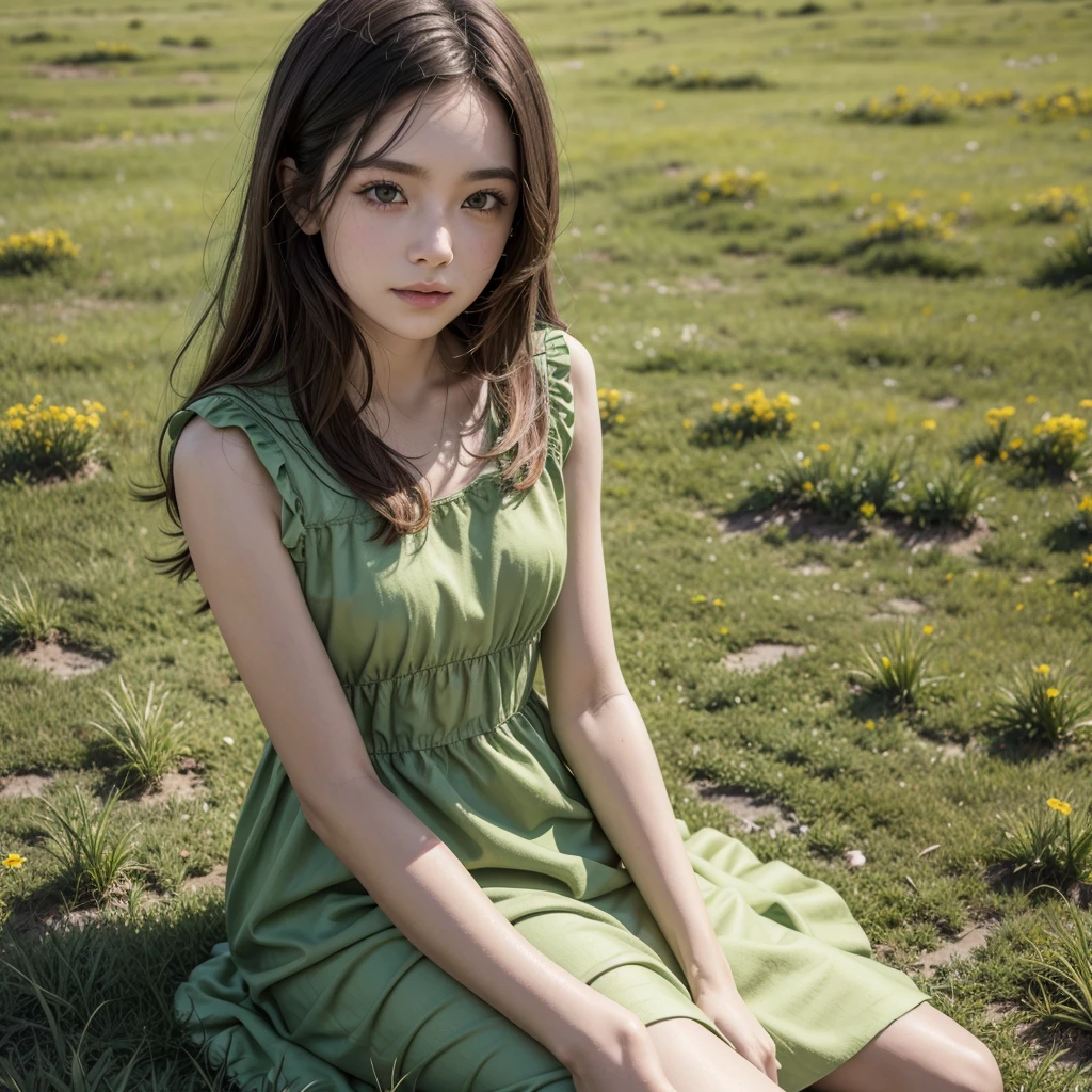 she in the green meadow, beautiful girl, high quality, she&#39;s perfect, beautiful dress:1.3, perfect skin,