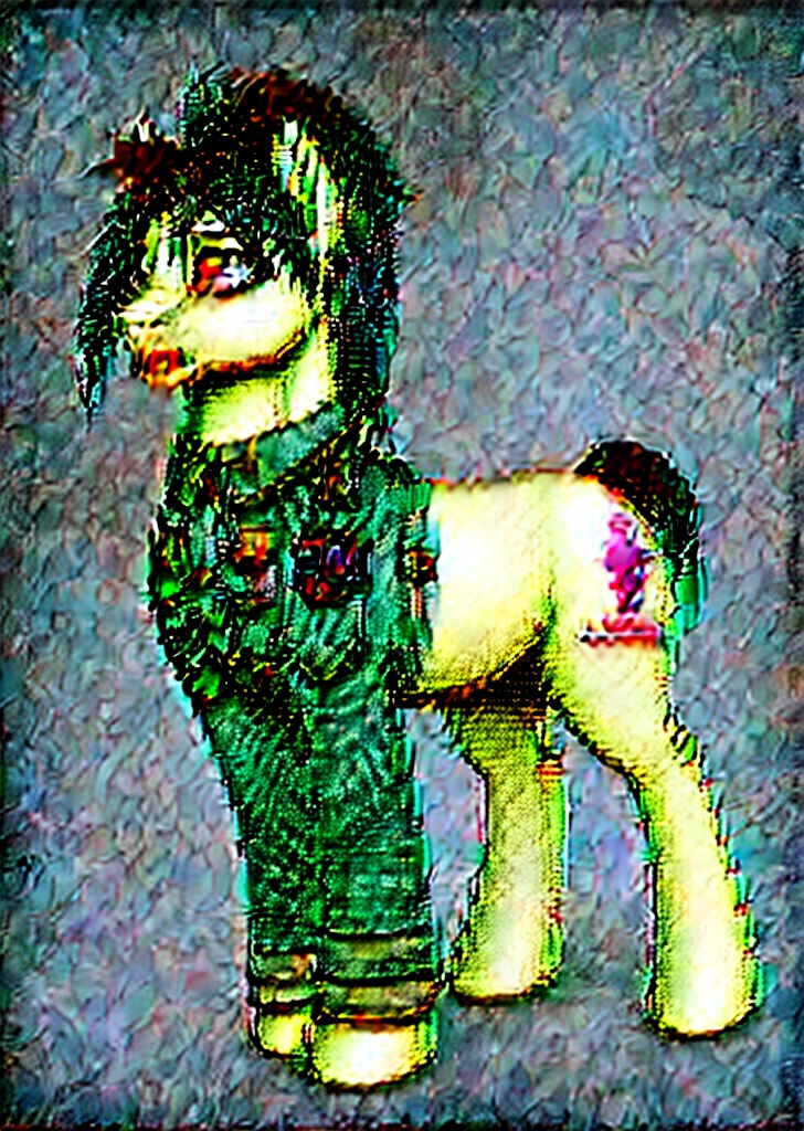 Solo, feral, undead, zombie pony, wearing tattered wwii German uniform, unreal engine, detailed background