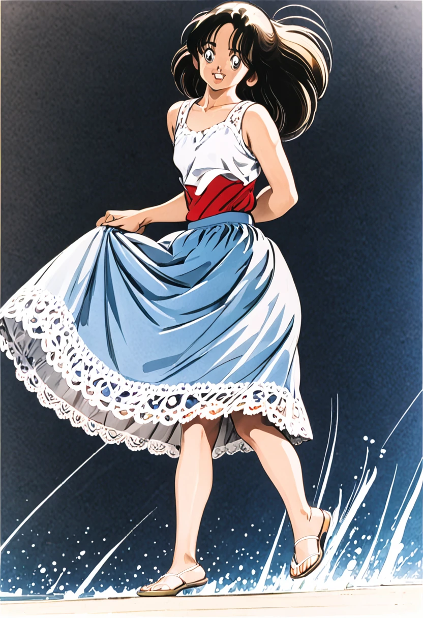音無響子
Low - Angle、
Low - Angle、Long skirt、Hold down your skirt that is being blown up by the strong wind、Anime white panties in a strong wind、Crotch is visible
ローレグのパンツ、Color: White、
Crotch is visible、
、Lined、White lace lining、