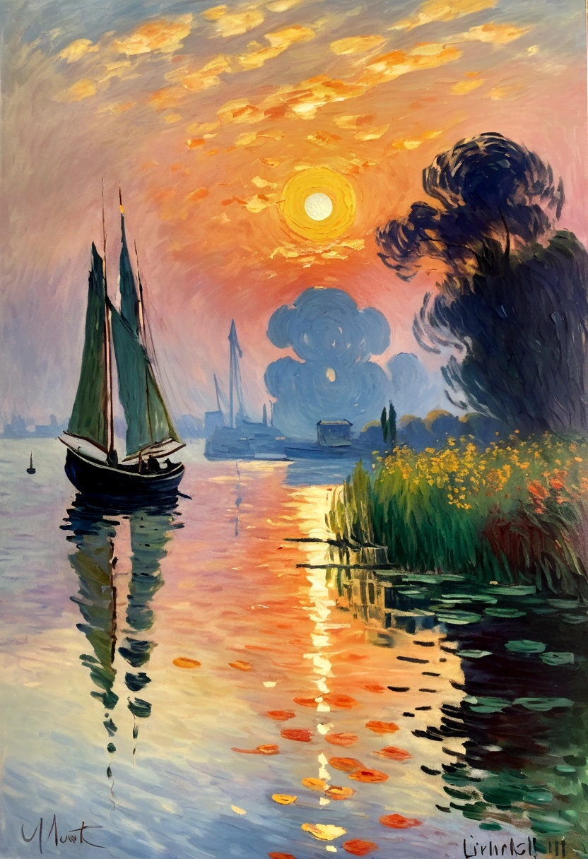 Monet oil painting：Sunrise impressions