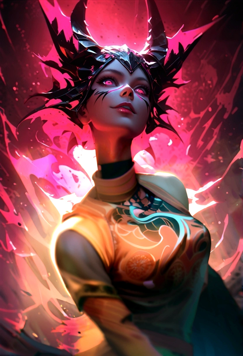 ai by v. brightly vibrant epic colored statue of a medusa woman with OLED snakes on her head, ancient neon medusa portrait, psychedelic laughing medusa, scary color art in 4 k, bright colors highly detailed, hyper realistic fantasy medusa, hyper detailed digital art, colored zbrush render, hyperdetailed fantasy character, a hyper-detailed demon woman, cosmic horror creature, hyperdetailed colourful