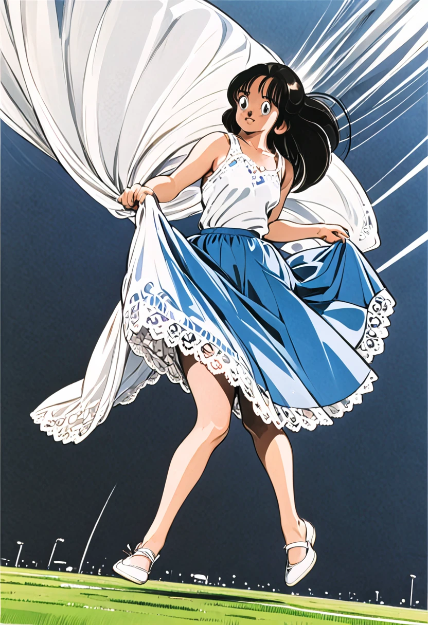 音無響子
Low - Angle、
Low - Angle、Long skirt、Hold down your skirt that is being blown up by the strong wind、Anime white panties in a strong wind、Crotch is visible
ローレグのパンツ、Color: White、
Crotch is visible、
、Lined、White lace lining、
