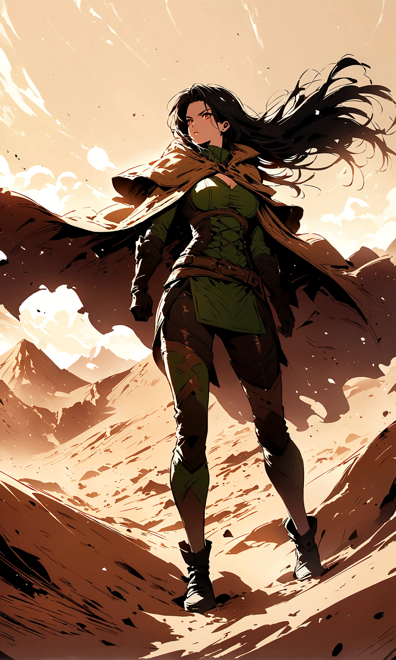woman,Rogue,desert,Sand,cloak,Illustration style