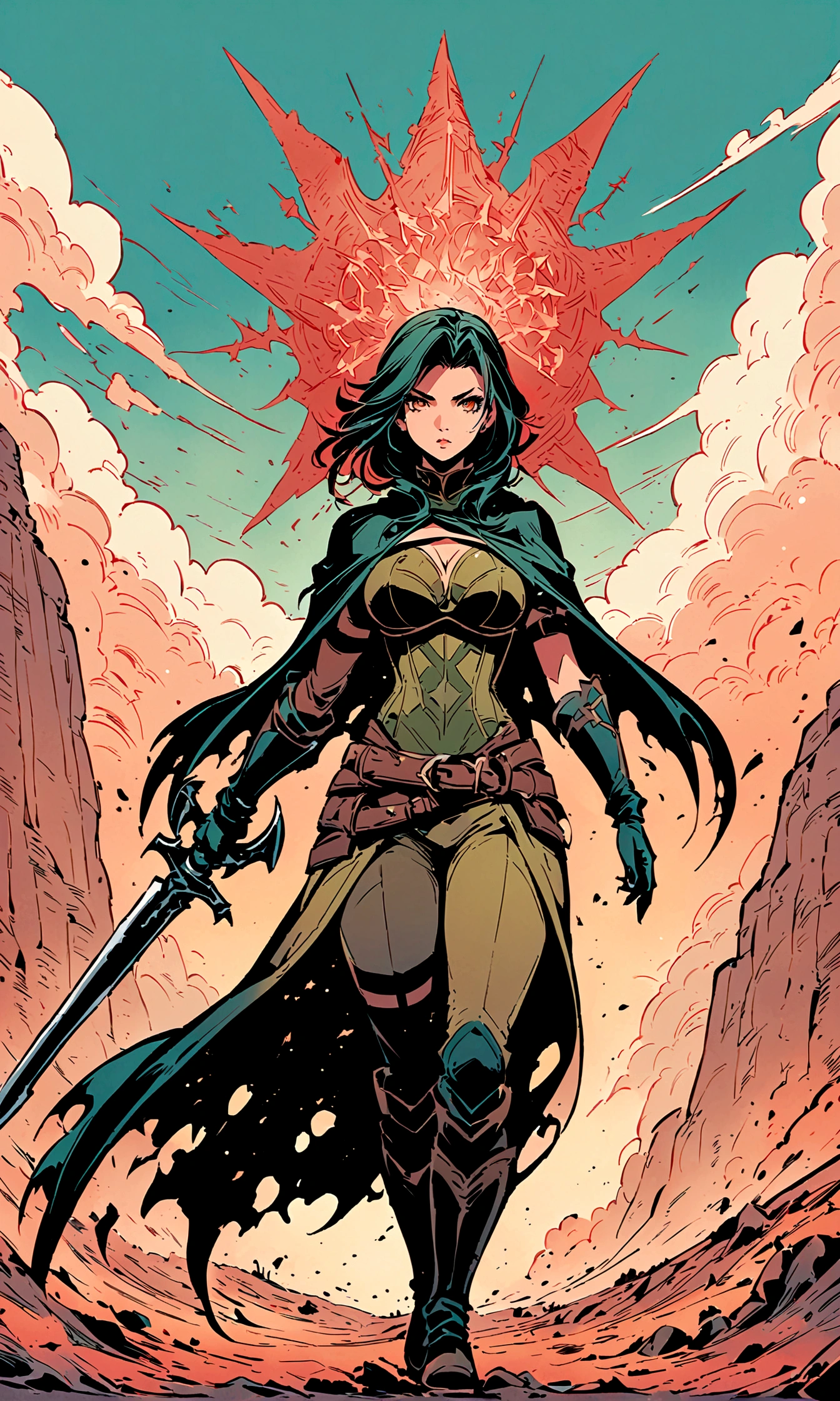 woman,Rogue,desert,Sand,cloak,Illustration style