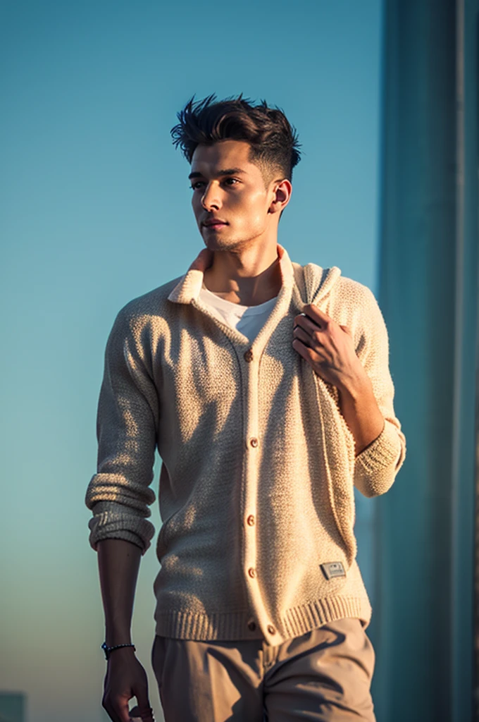 College student background ,hair ,sun set ,bulding , 8k photo