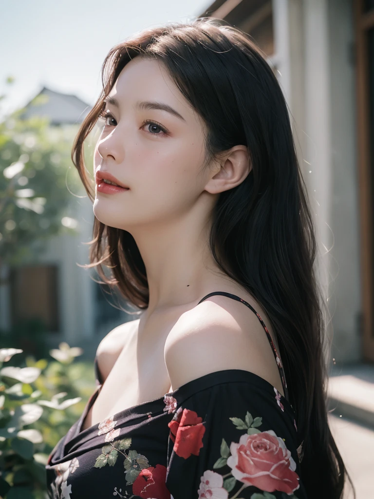 (masterpiece, best quality:1.2), (8k uhd, 16k, 32k, ultra high res), (photorealistic:1.37), (RAW photo), ultimate-realistic, ultimate-realistic details, ultimate-realistic texture, ultimate-intricate details, ultimate-realistic lighting, ultimate-realistic shadow, japanese girl, 24yo, ultimate-cute face, ultimate-RAW skin, ultimate-eyes, A photo of Mijiru's upper body, (from side), looking at the sky with hopeful and big smile on her face, ((Liv tyler mixed face:0.8)), Mijiru is a time-traveler with a strong body foundation and a tight up rose gold hair, dressed bare shoulders stylish designed loosen yukata, hands up, dynamic pose, The Edo town background should be bright, exotic and with a crowd that has different cultures, centered, luminism, black eye, cinematic, Isometric, awesome full color, insanely detailed, film grain, Hasselblad X2D 100C + XCD 2,5/25V, F/1.8, (cinematic still:1.2), freckles, 35mm photograph, film, bokeh, professional, 4k, highly detailed, perfect fingers ,Extremely Realistic, UHD, arwen,