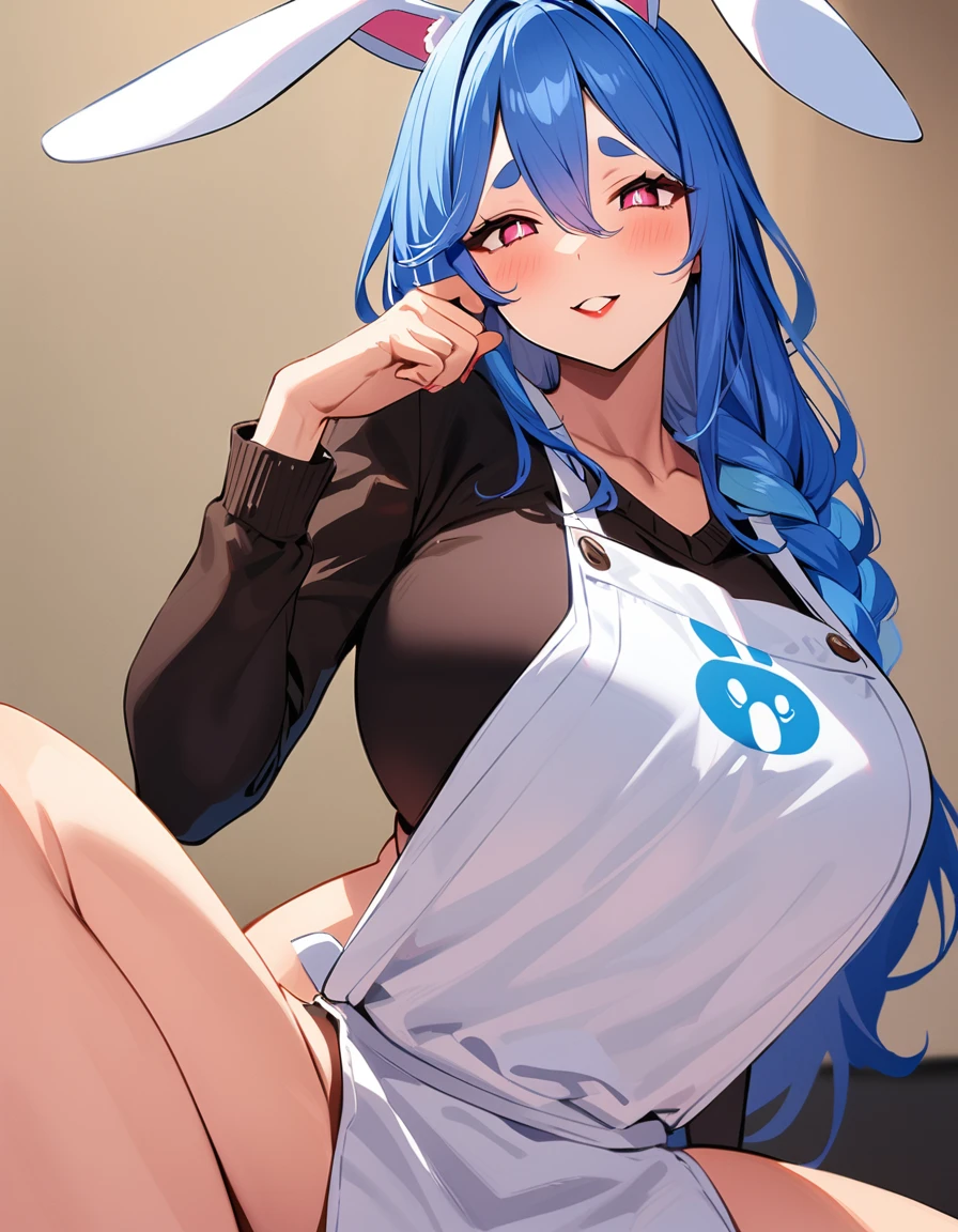 Sexy appearance　Ahegao　Long Hair Blue Hair　Bunny girl　apron