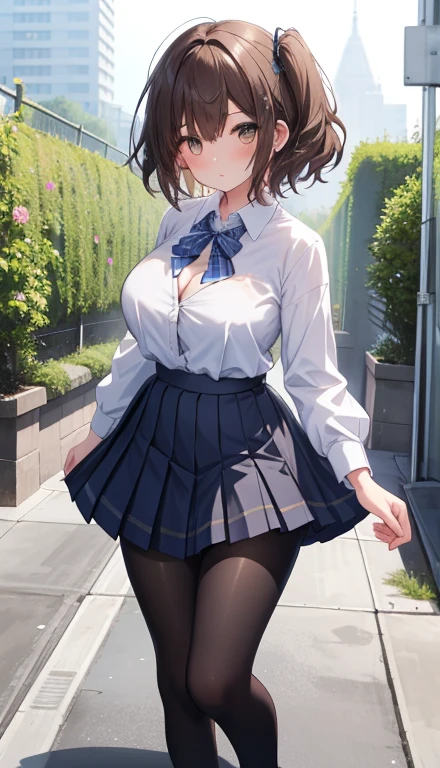 ((top-quality、8K、​masterpiece:1.3))、女の子1人、In a town where many people walk、Slender Abs、hyperdetailed face、A detailed eye、二重まぶた、very Bigger breasts、large full breasts、Colossal tits、Neat and clean schoolgirl、short-hair、Straight bob hair、Shorthair with bangs、A smile、Schoolgirl Uniform、Low male genitals visible through the skirt、An 18-year-old woman、Sheer white shirt、Unbutton and unfold the shirt、Exposing breasts、Navy blue ribbon at the collar、Dark Blue Pleated Micro Mini Skirt、Peek at the viewer、Beautiful graphics and sunny station platform、There are a lot of people、Show me your whole body、From head to toe、beautiful daruma pictures、 Standing、No bra、teats see through、You can see the shape of your nipples even through your shirt........No panties、No panties、No panties、Detailed female genitalia shape pantyhose is missing、(Facing the front)(((Blushing cheeks、embarassed expression)),(((My skirt was blown up by the wind)))、Showing female genitalia、、Background depth of field、Please choose one#39;skirt in the crowd、Found in many men、Eyes are hearts、trembling with excitement、White breath、Panties on the thighs