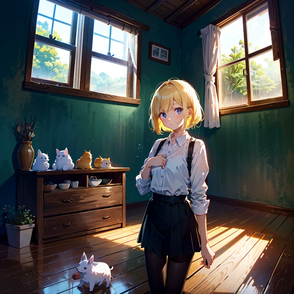 High-definition background, bright and beautiful atmosphere, 3 girls (2 years old, (1 short-tempered round face), (1 child)) (hair, surface effect), color effect), small breasts, blonde hair, fishing boat, rainy season 's weather, a girl by the window, a girl putting her hand on the window, many mini pigs sticking to the window, deltamon_sdXL:0.73) >Deltamon Negative Prompt