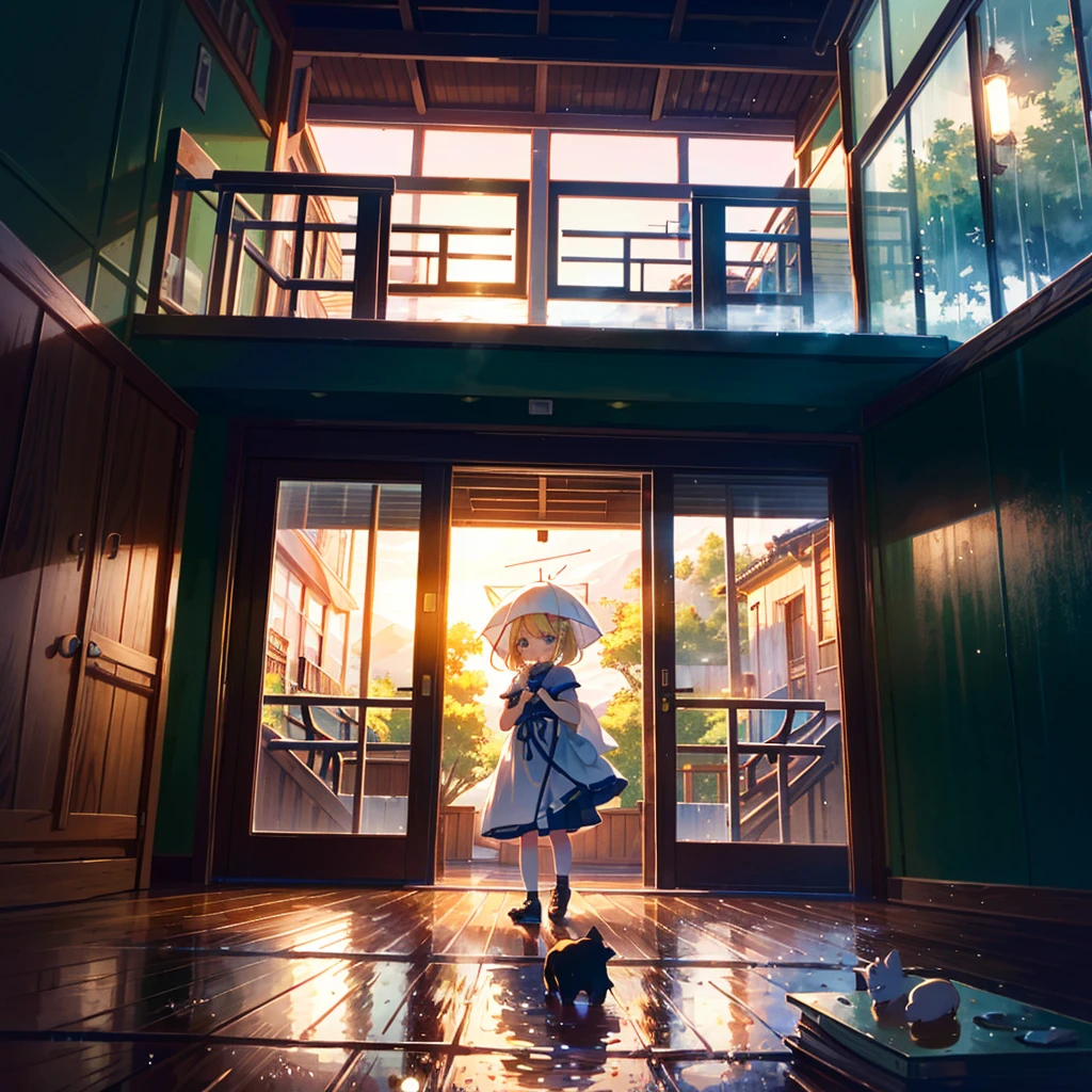 High-definition background, bright and beautiful atmosphere, 3 girls (2 years old, (1 short-tempered round face), (1 child)) (hair, surface effect), color effect), small breasts, blonde hair, fishing boat, rainy season 's weather, a girl by the window, a girl putting her hand on the window, many mini pigs sticking to the window, deltamon_sdXL:0.73) >Deltamon Negative Prompt